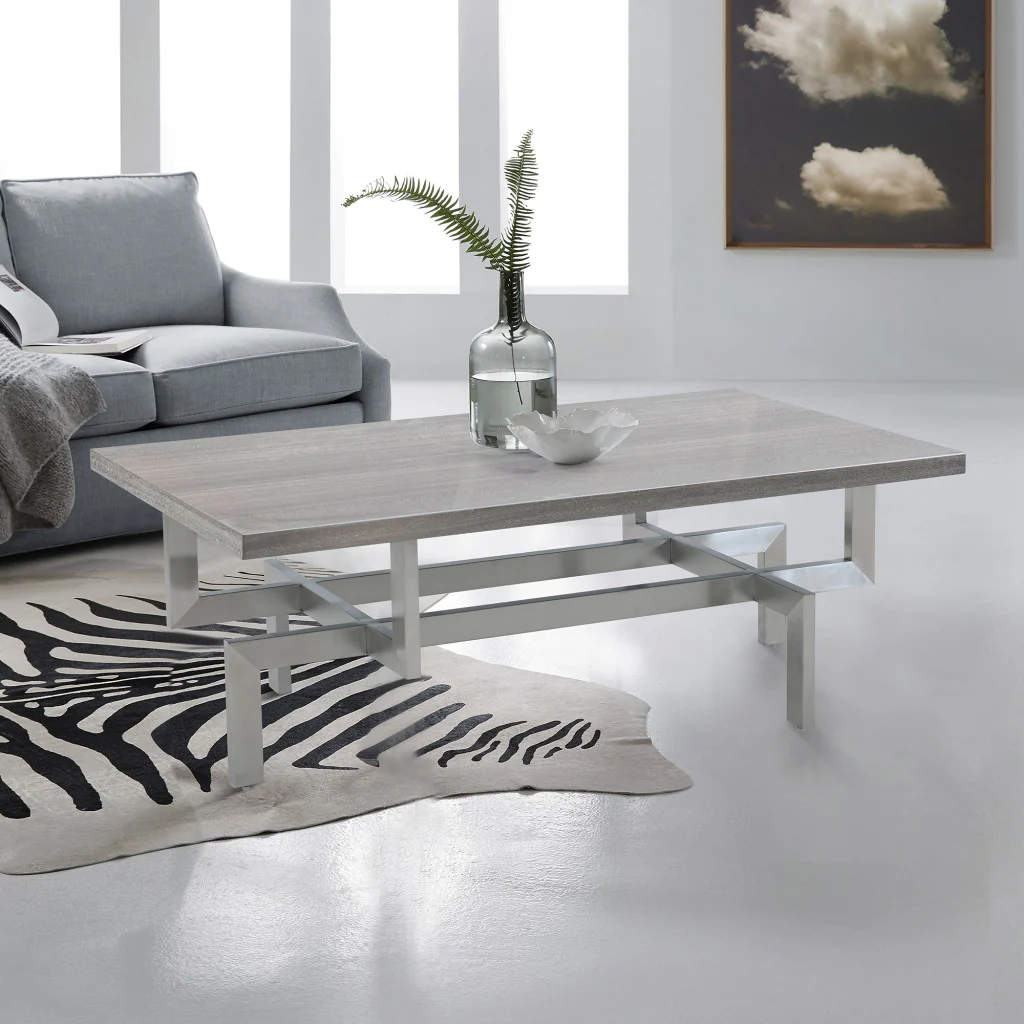 51" Grey And Silver Rectangular Coffee Table By Homeroots - Image 4