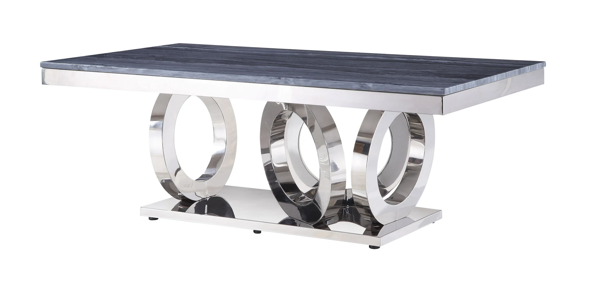 51" Mirrored Silver And Gray Printed Faux Marble Artificial Marble And Stainless Steel Rectangular Mirrored Coffee Table By Homeroots - Image 2