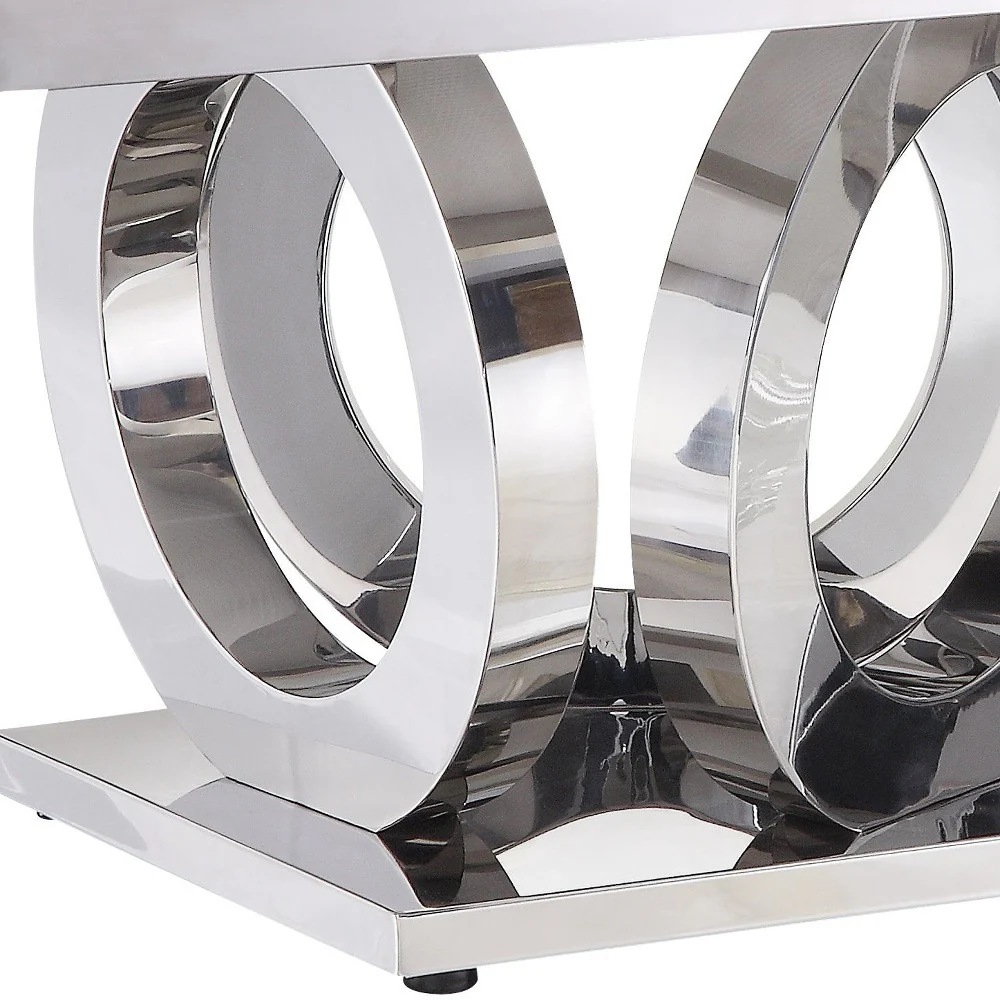 51" Mirrored Silver And Gray Printed Faux Marble Artificial Marble And Stainless Steel Rectangular Mirrored Coffee Table By Homeroots - Image 4