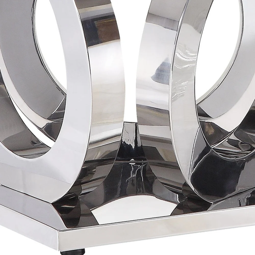 51" Mirrored Silver And Gray Printed Faux Marble Artificial Marble And Stainless Steel Rectangular Mirrored Coffee Table By Homeroots - Image 5