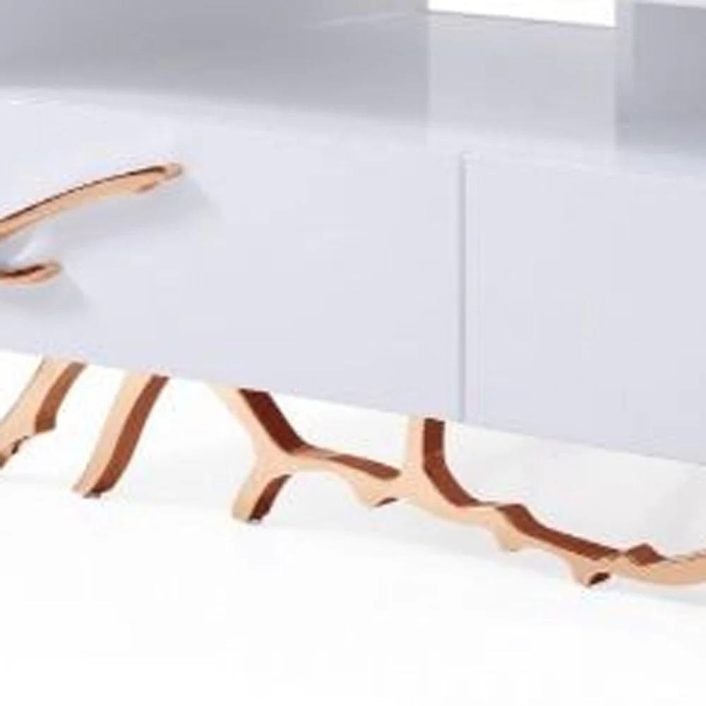51" Rosegold And White Rectangular Coffee Table With Two Drawers And Two Shelves By Homeroots - Image 3