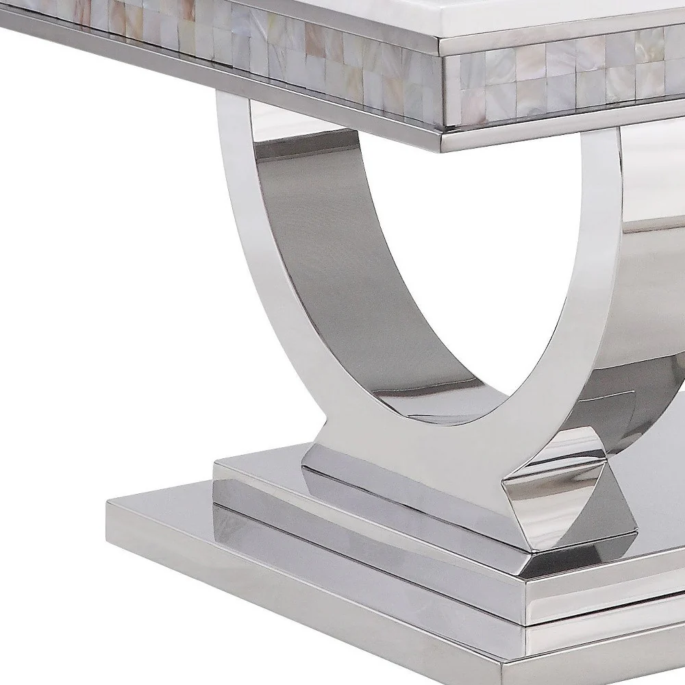 51" Silver And White Artificial Marble Rectangular Mirrored Coffee Table By Homeroots - Image 3