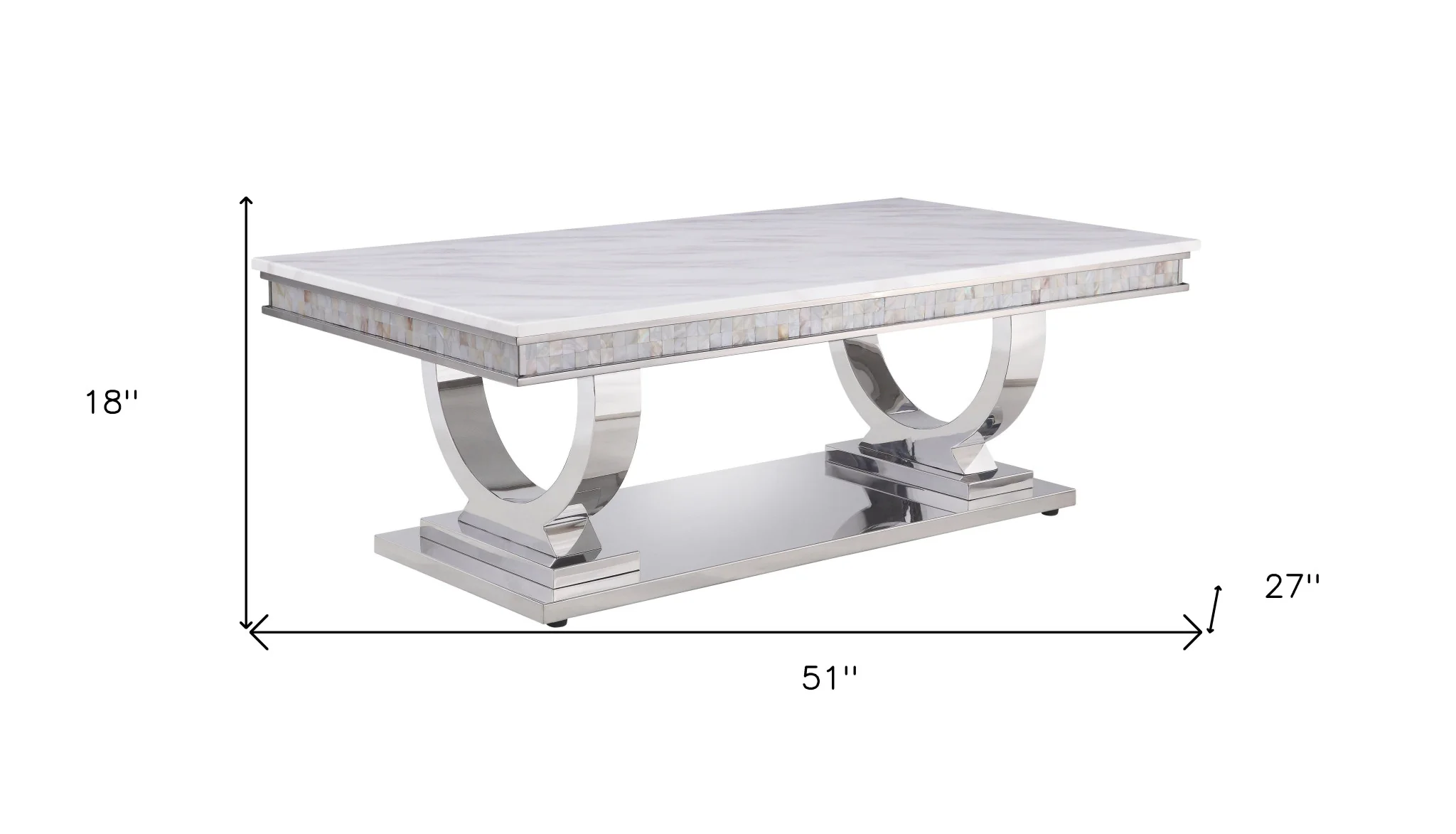 51" Silver And White Artificial Marble Rectangular Mirrored Coffee Table By Homeroots - Image 5