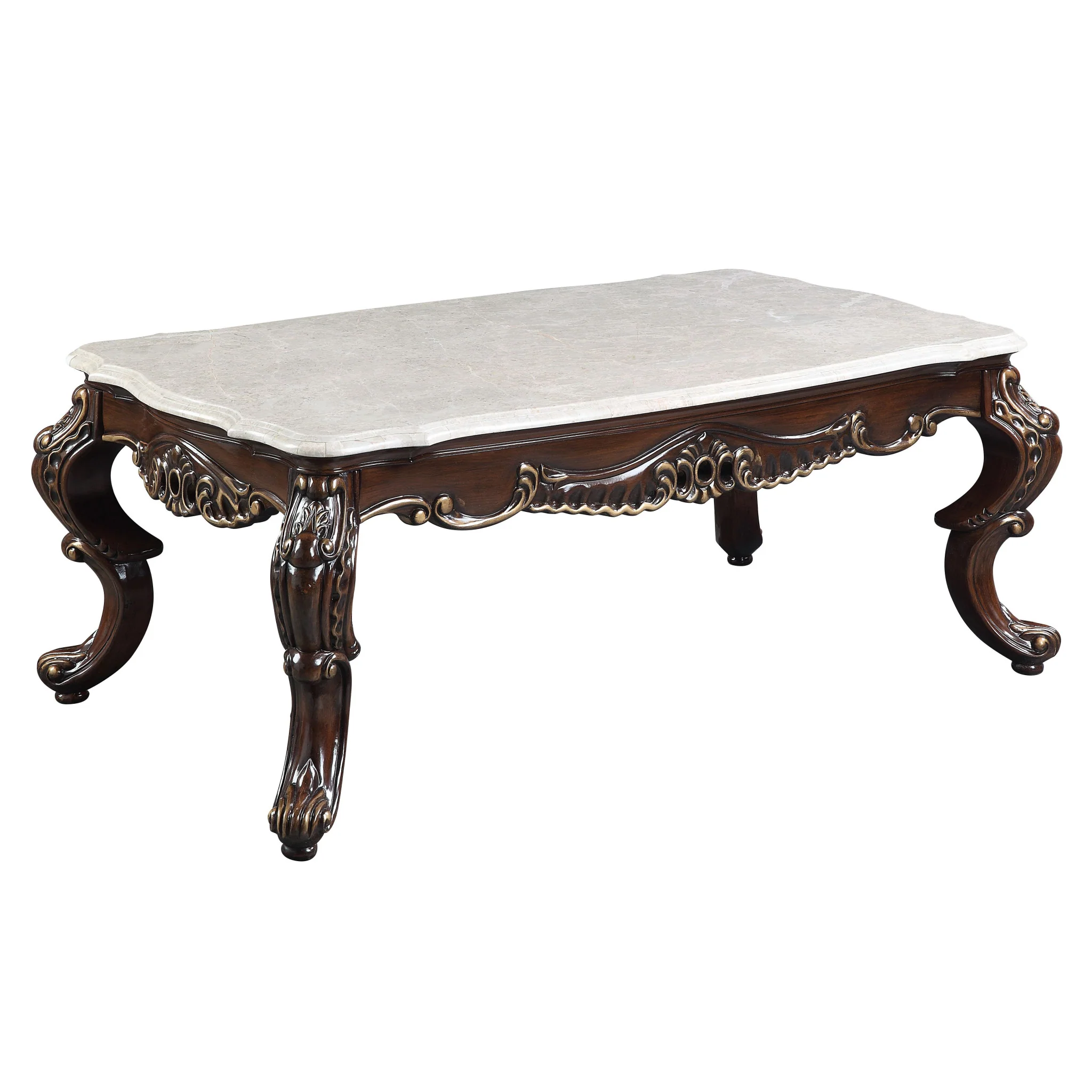 52" Antique Oak And Marble Faux Marble) Rectangular Coffee Table By Homeroots - Image 2