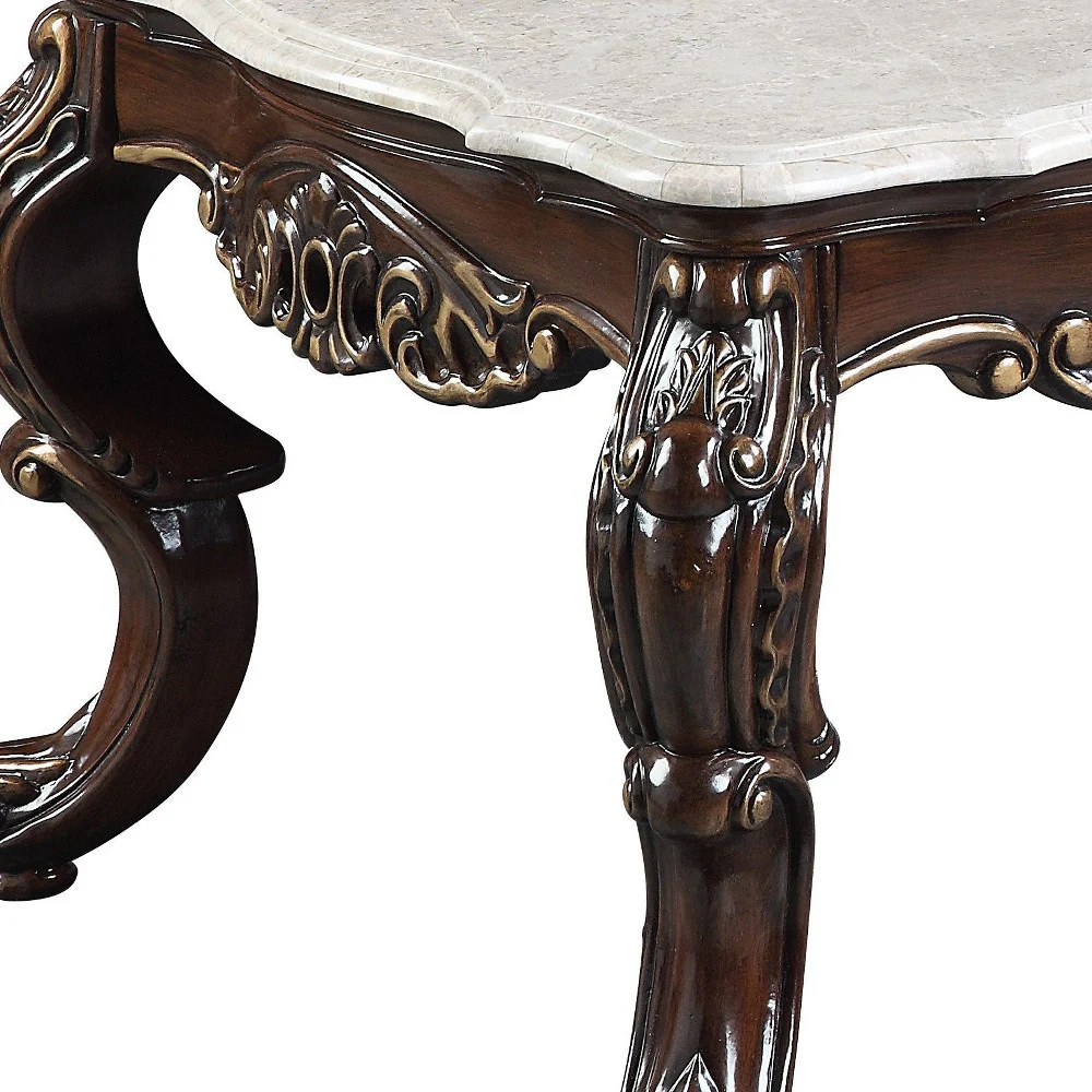 52" Antique Oak And Marble Faux Marble) Rectangular Coffee Table By Homeroots - Image 3