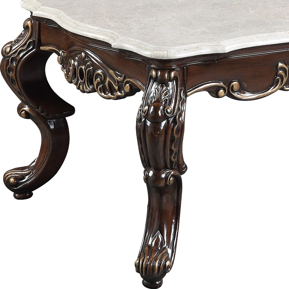 52" Antique Oak And Marble Faux Marble) Rectangular Coffee Table By Homeroots - Image 4