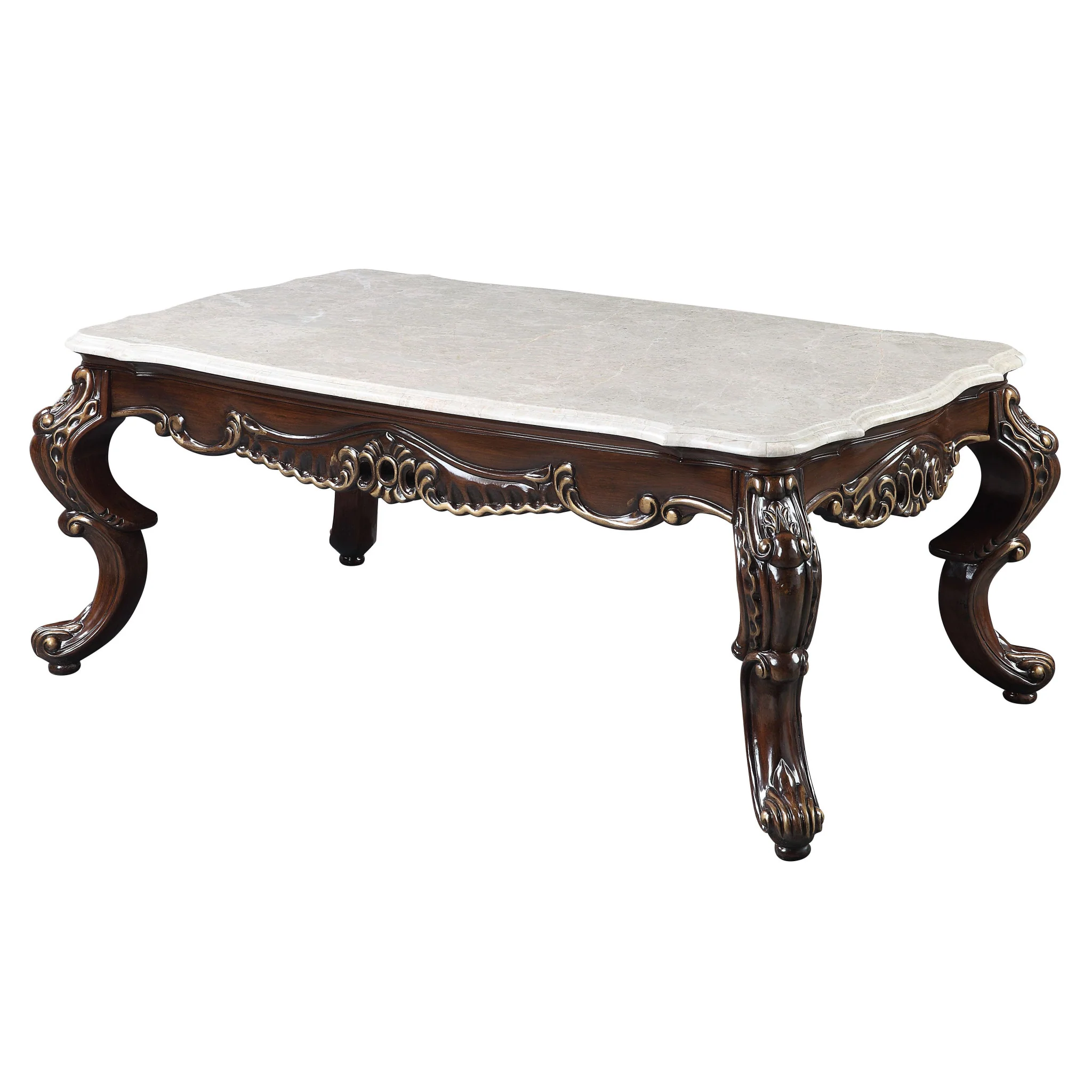 52" Antique Oak And Marble Faux Marble) Rectangular Coffee Table By Homeroots - Image 5