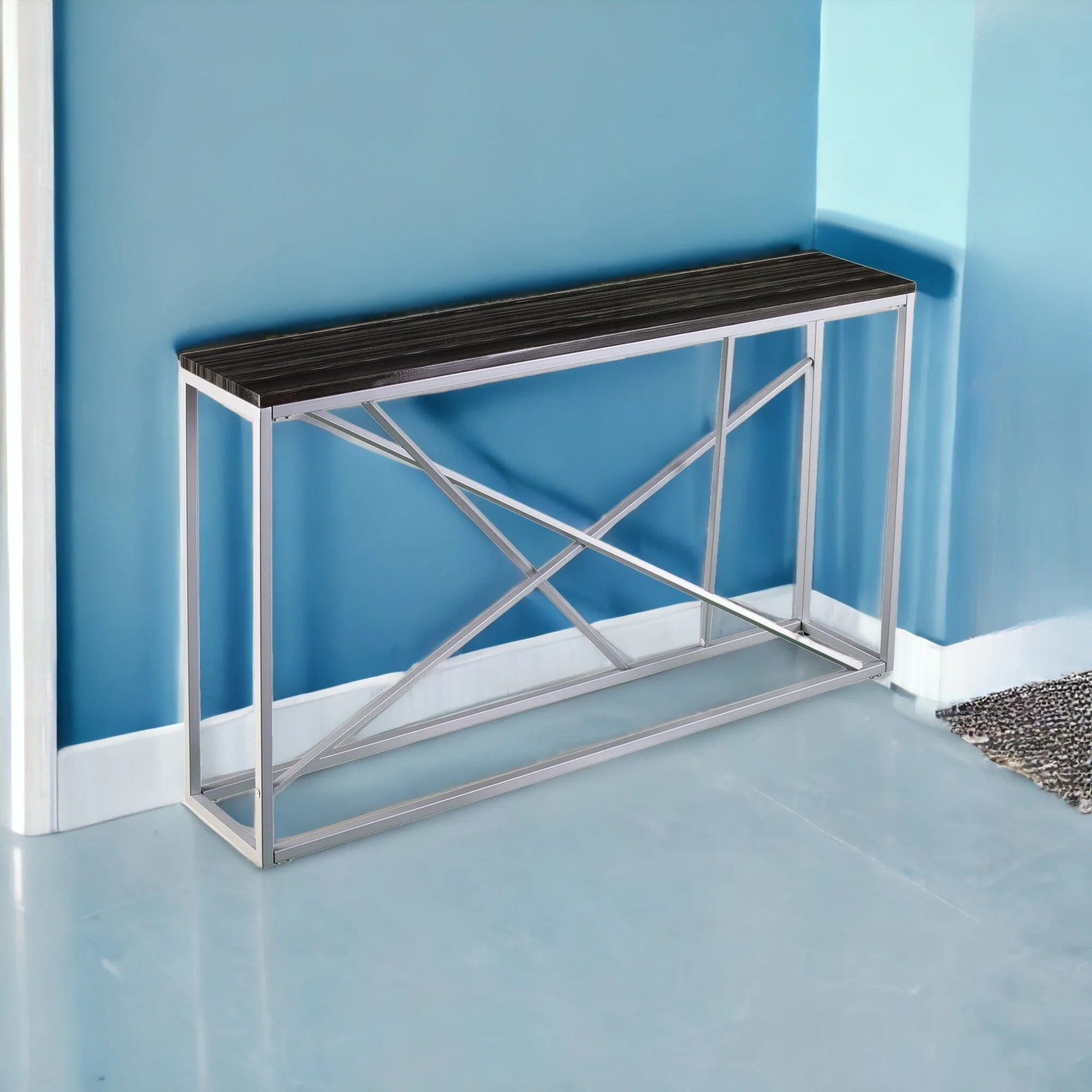 52" Black and Silver Faux Stone Frame Console Table By Homeroots - Image 4