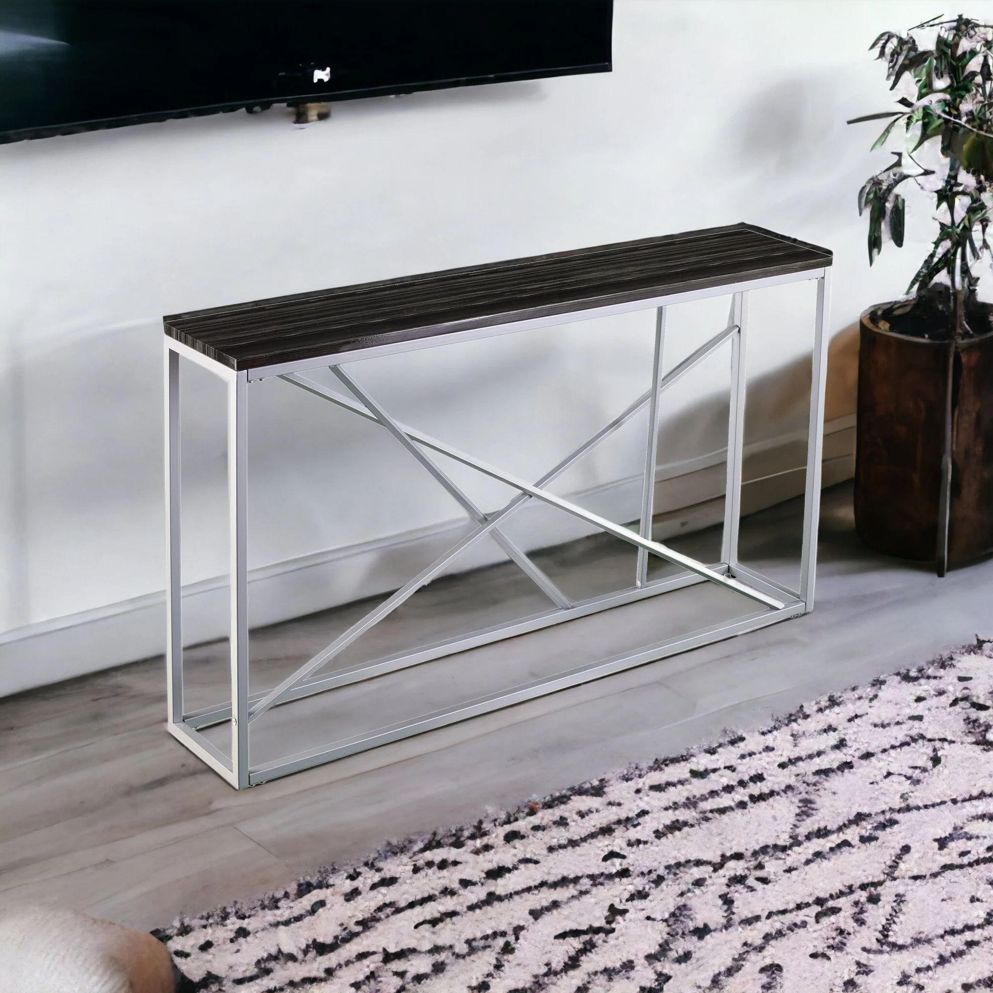 52" Black and Silver Faux Stone Frame Console Table By Homeroots - Image 5