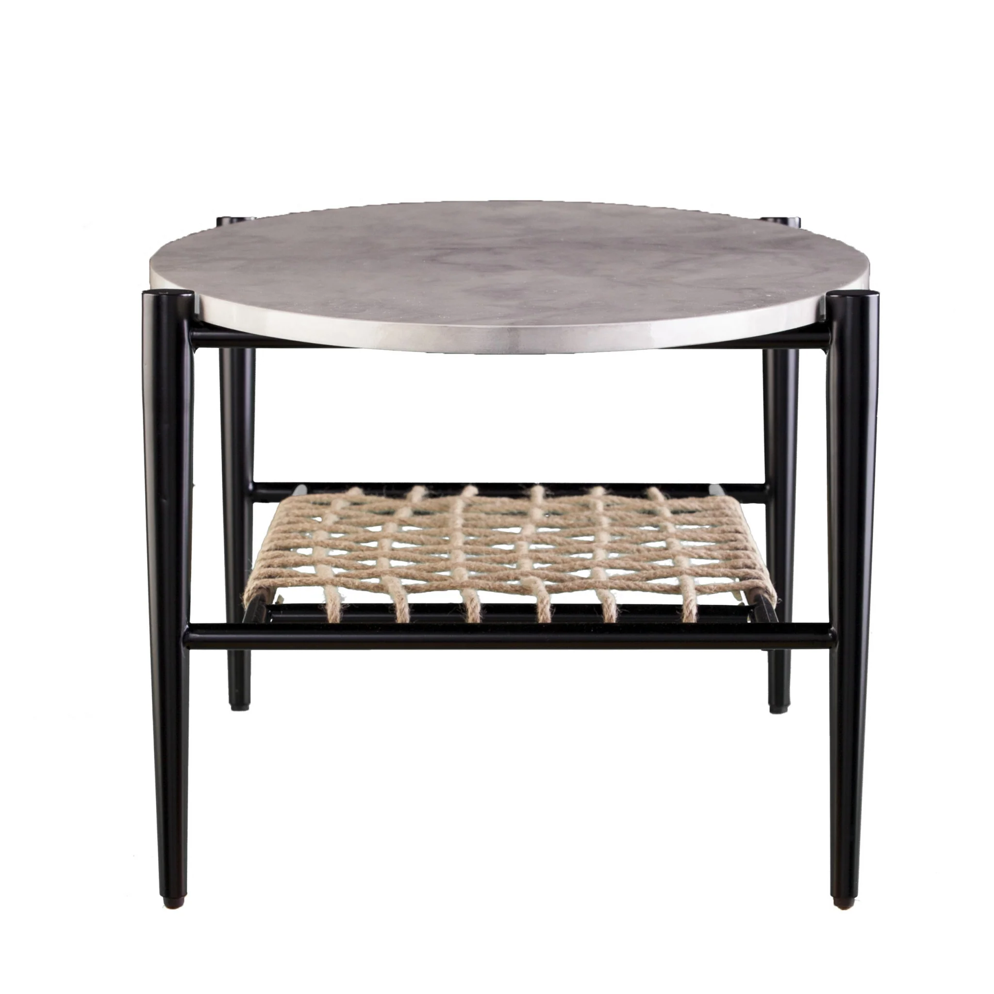 52" Black and White Metal and Faux Marble Boho Rope Oval Coffee Table By Homeroots - Image 4
