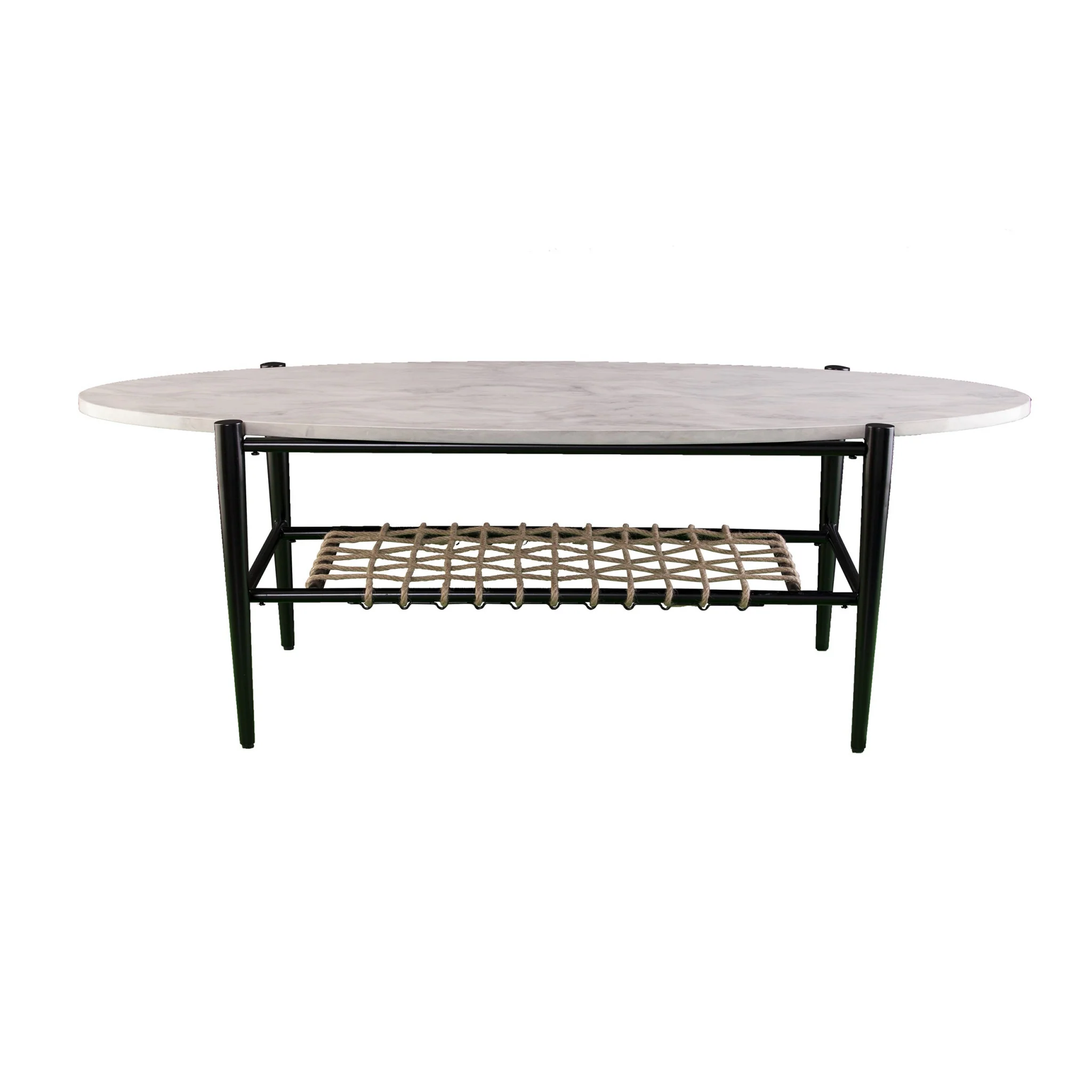 52" Black and White Metal and Faux Marble Boho Rope Oval Coffee Table By Homeroots - Image 5