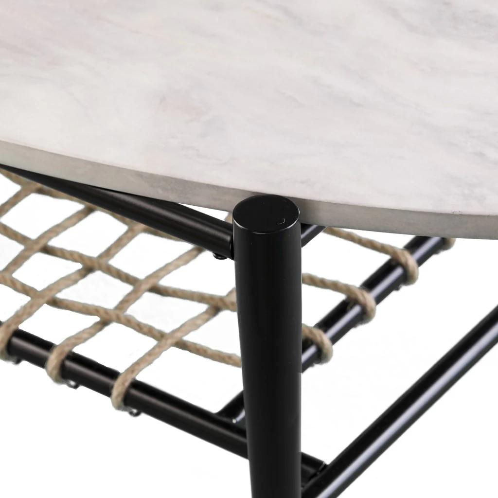 52" Black and White Metal and Faux Marble Boho Rope Oval Coffee Table By Homeroots - Image 7