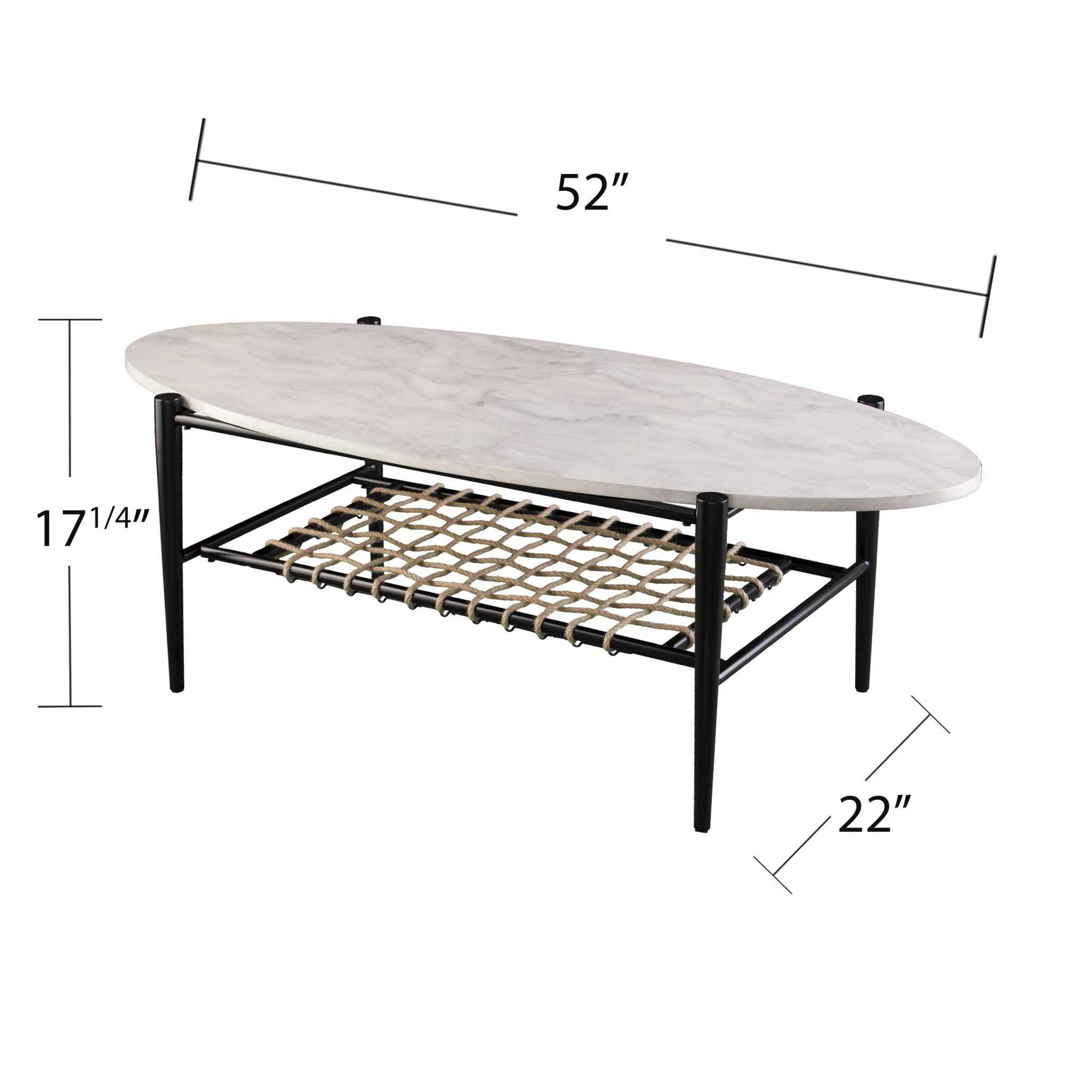 52" Black and White Metal and Faux Marble Boho Rope Oval Coffee Table By Homeroots - Image 8