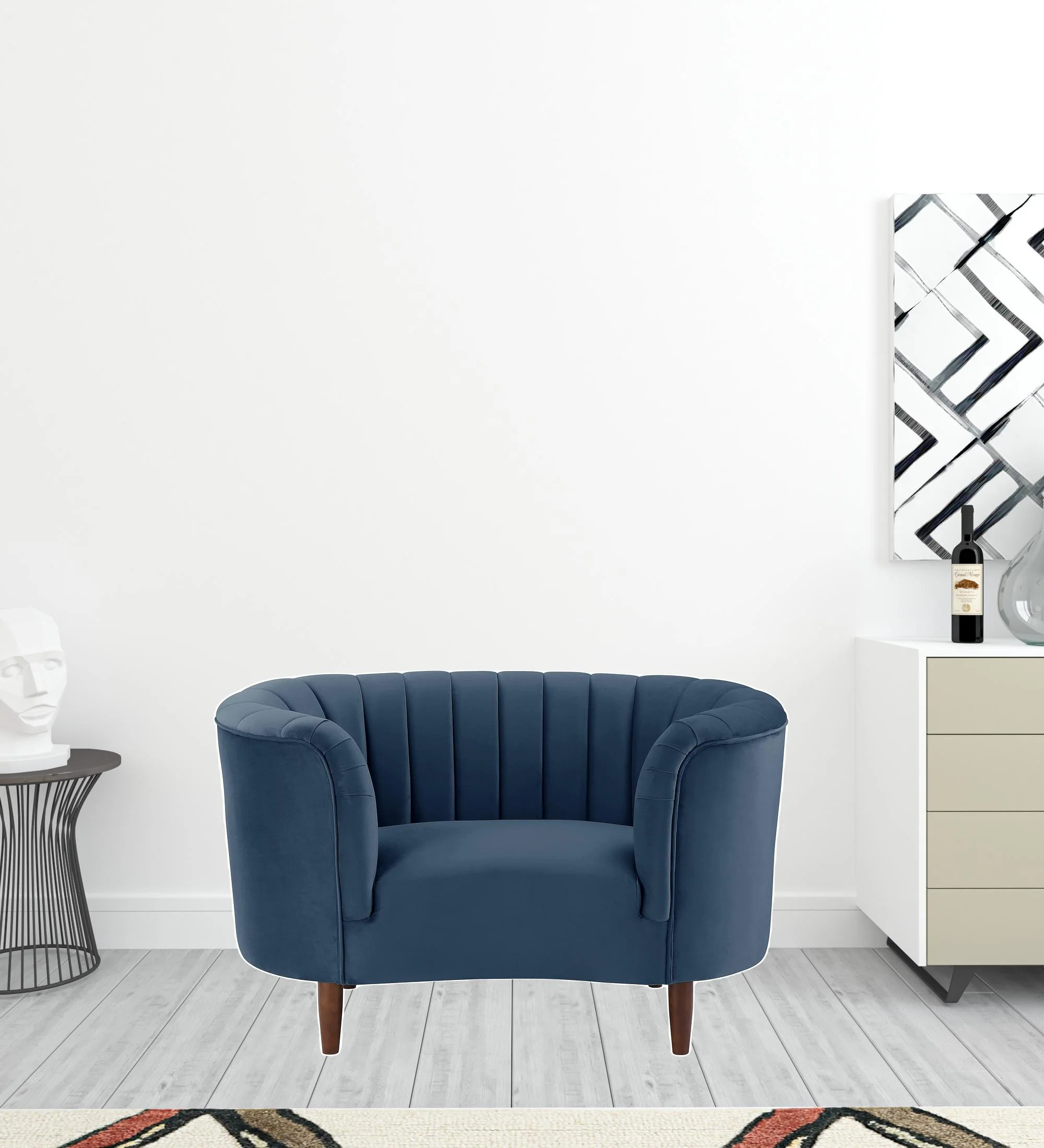 52" Blue Velvet And Black Striped Arm Chair By Homeroots - Image 2