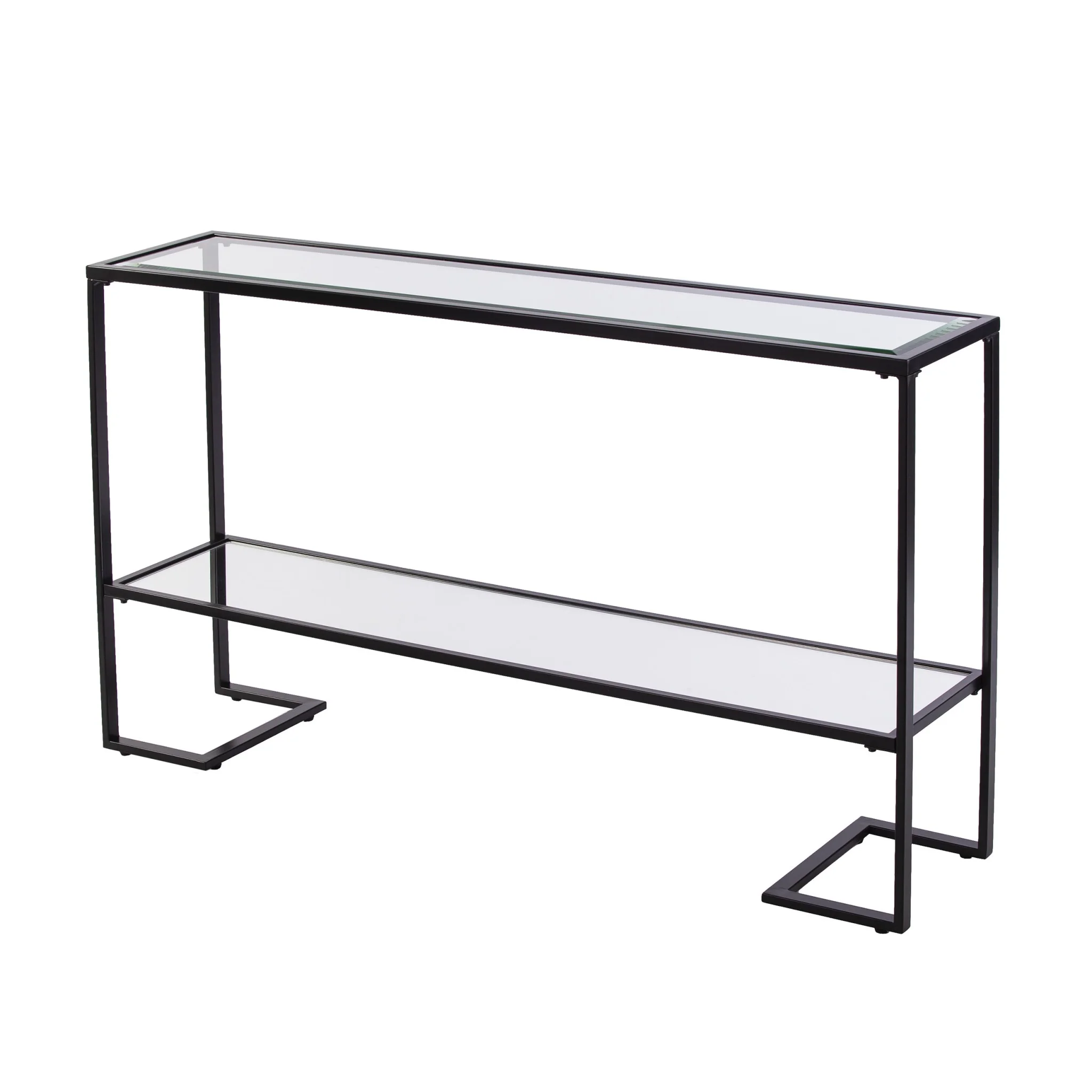 52" Clear and Black Glass Mirrored Frame Console Table With Storage By Homeroots - Image 3