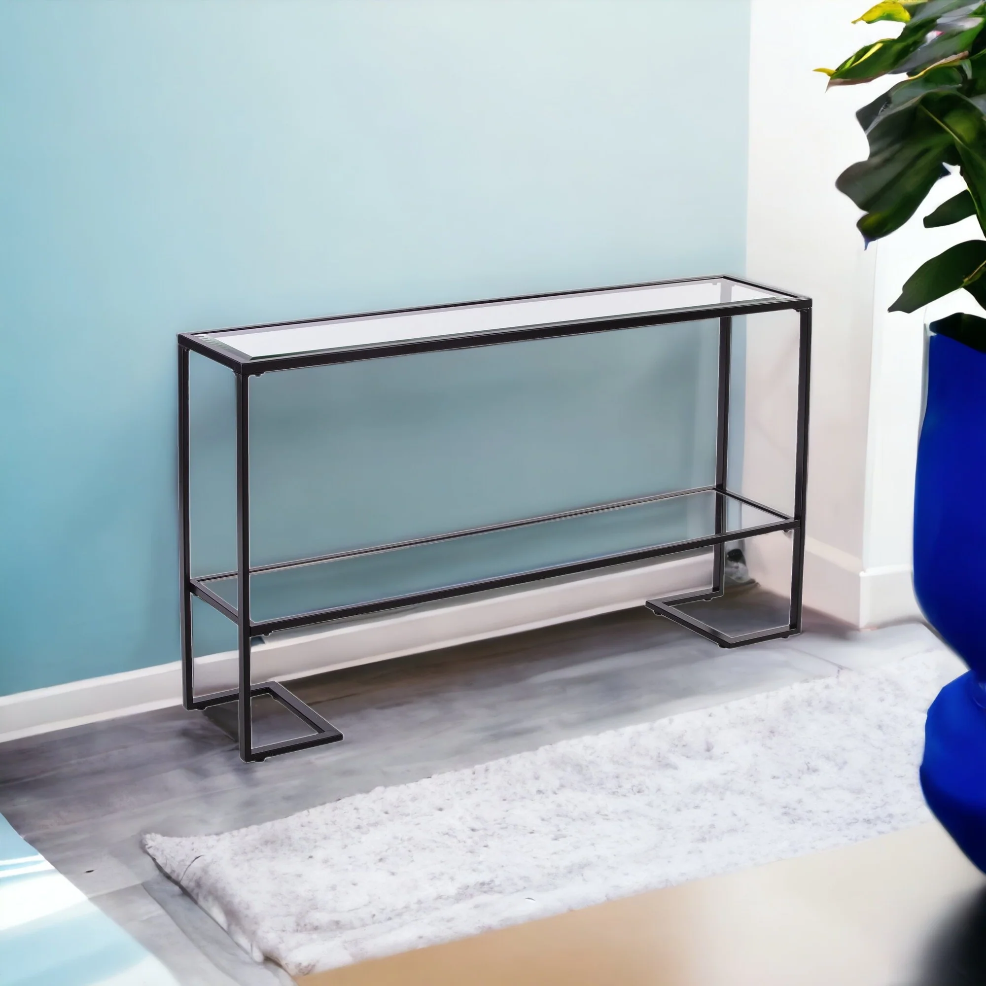 52" Clear and Black Glass Mirrored Frame Console Table With Storage By Homeroots - Image 5