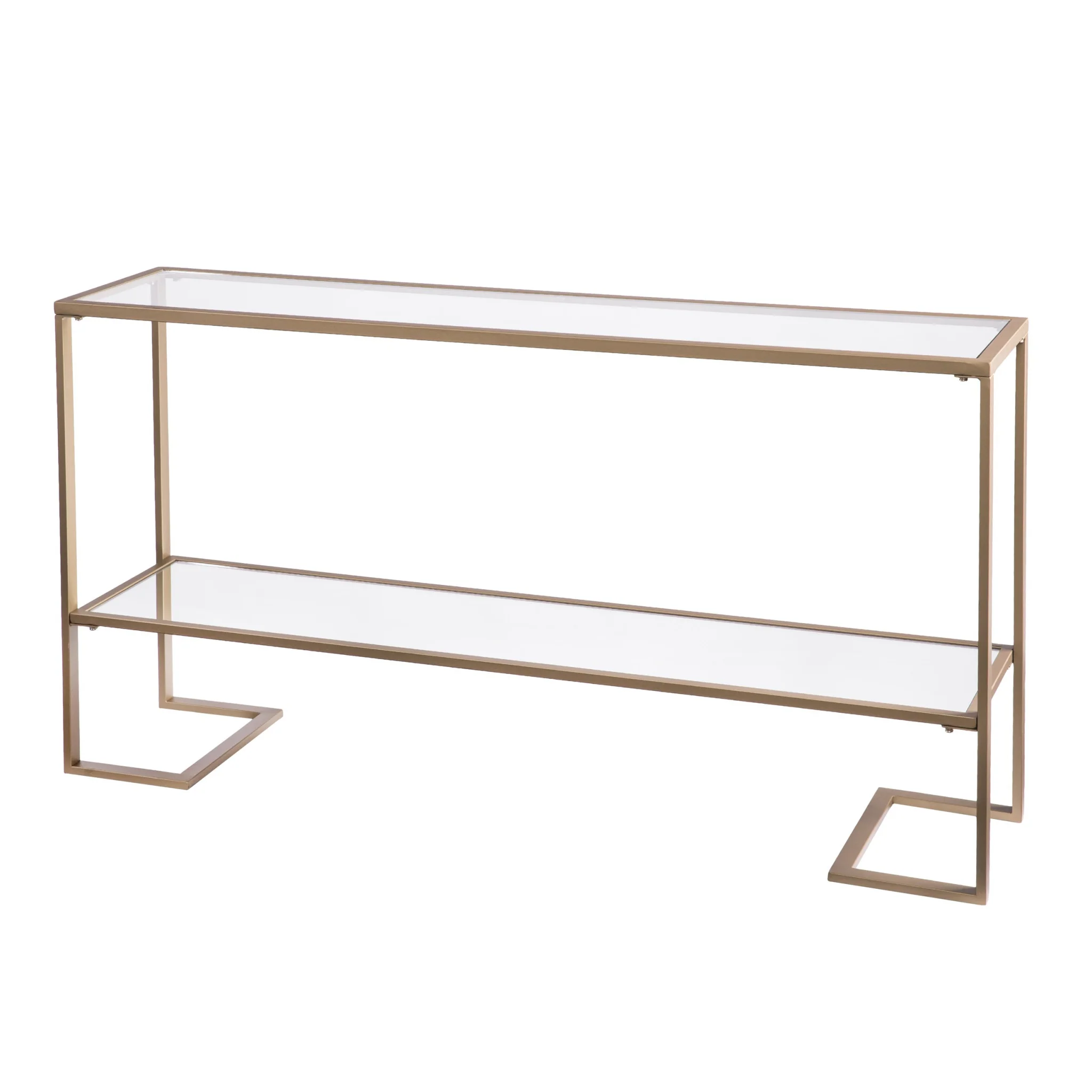 52" Clear and Gold Glass Mirrored Frame Console Table With Storage By Homeroots - Image 2
