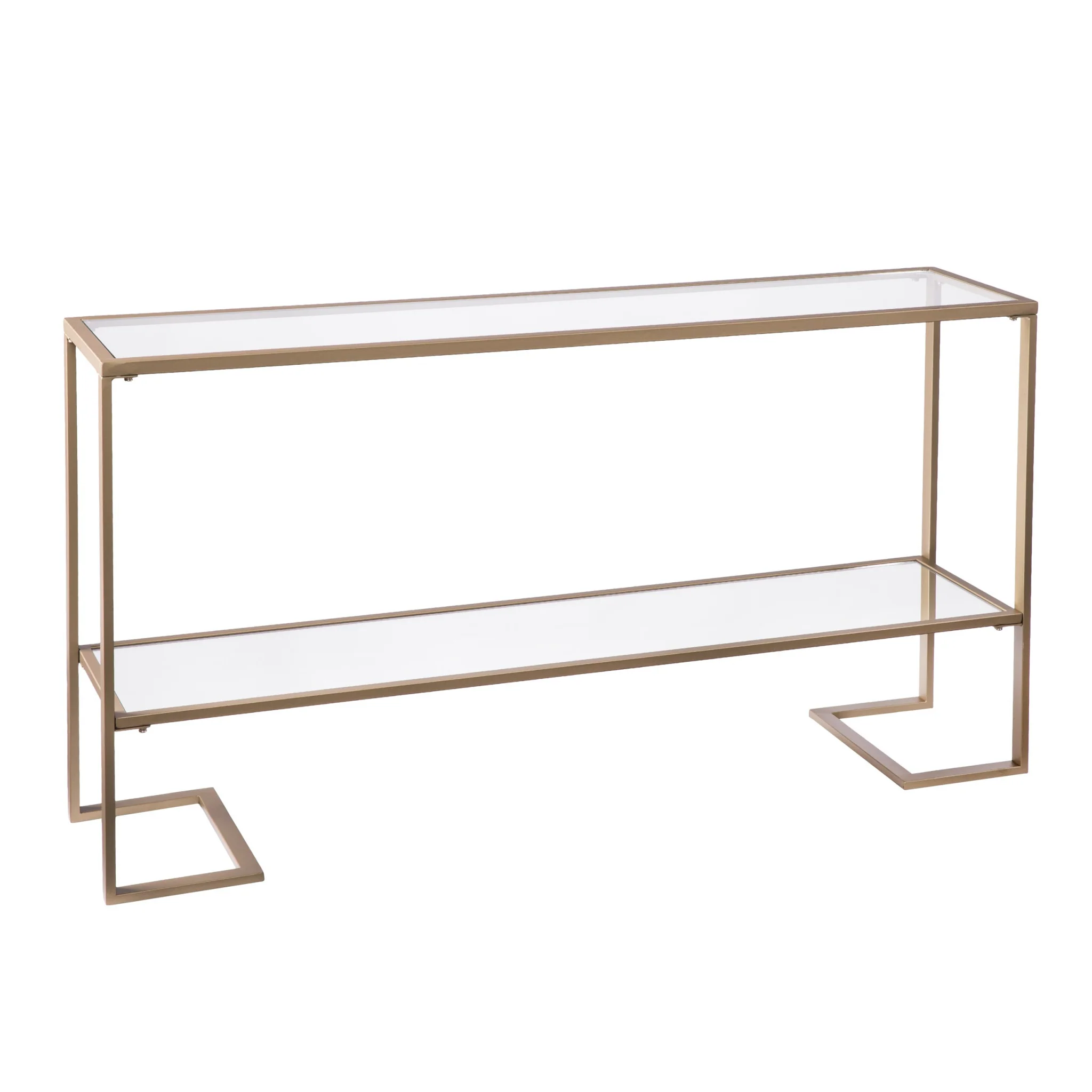 52" Clear and Gold Glass Mirrored Frame Console Table With Storage By Homeroots - Image 3