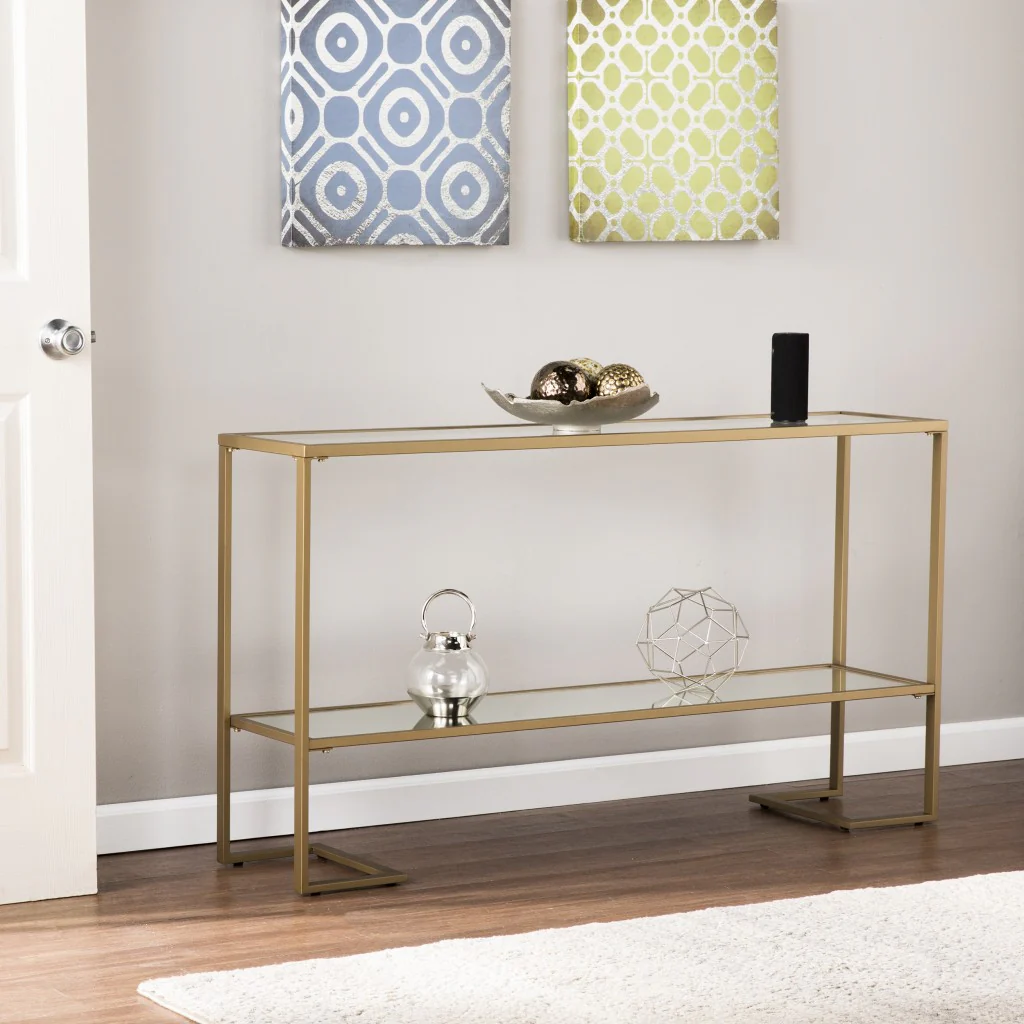 52" Clear and Gold Glass Mirrored Frame Console Table With Storage By Homeroots - Image 7