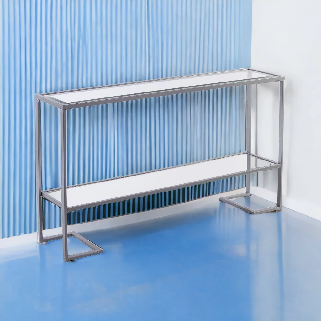 52" Clear and Silver Glass Mirrored Frame Console Table With Storage By Homeroots - Image 4