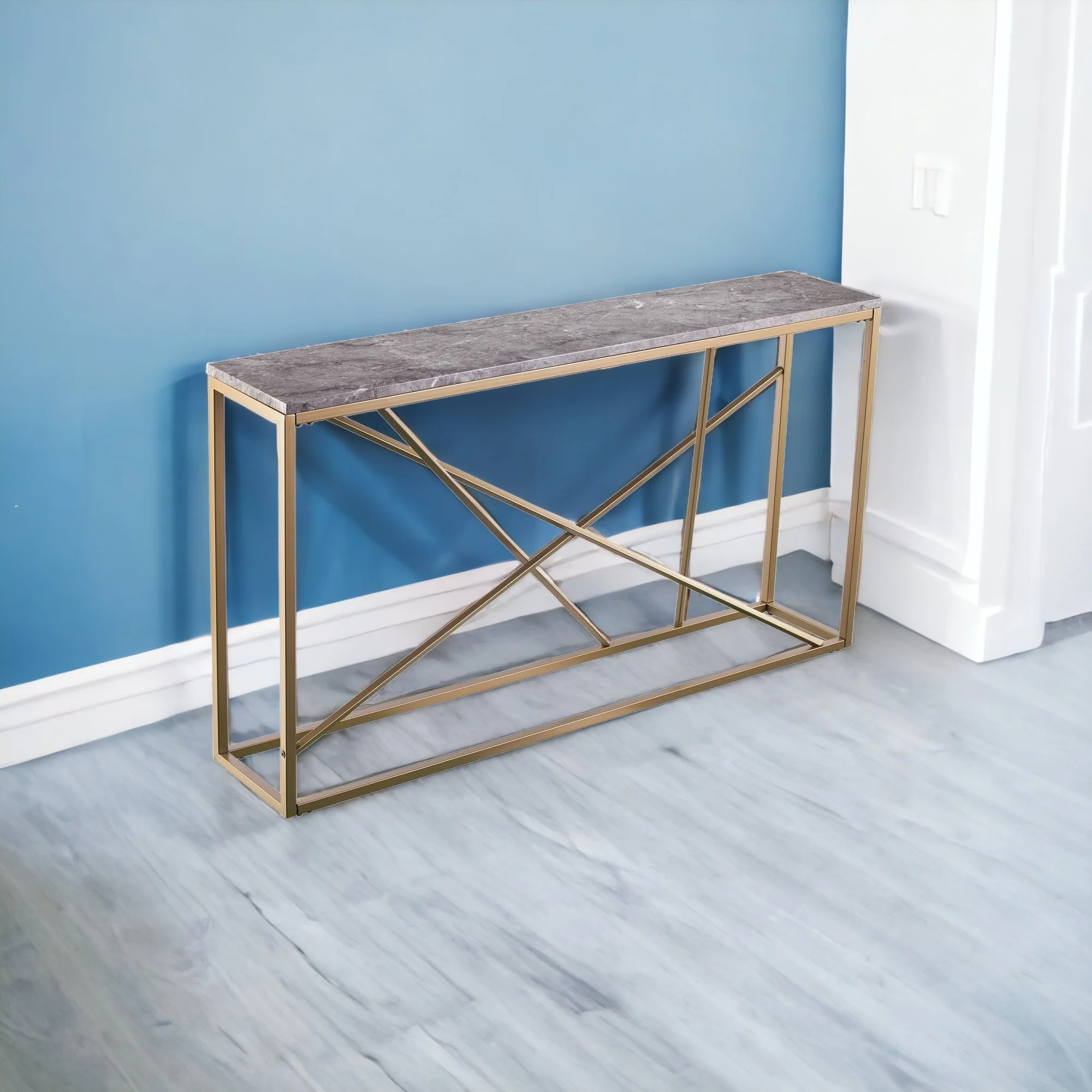 52" Gray and Gold Faux Marble Frame Console Table By Homeroots - Image 4