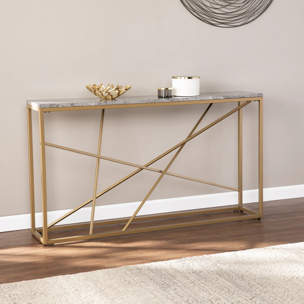 52" Gray and Gold Faux Marble Frame Console Table By Homeroots - Image 5