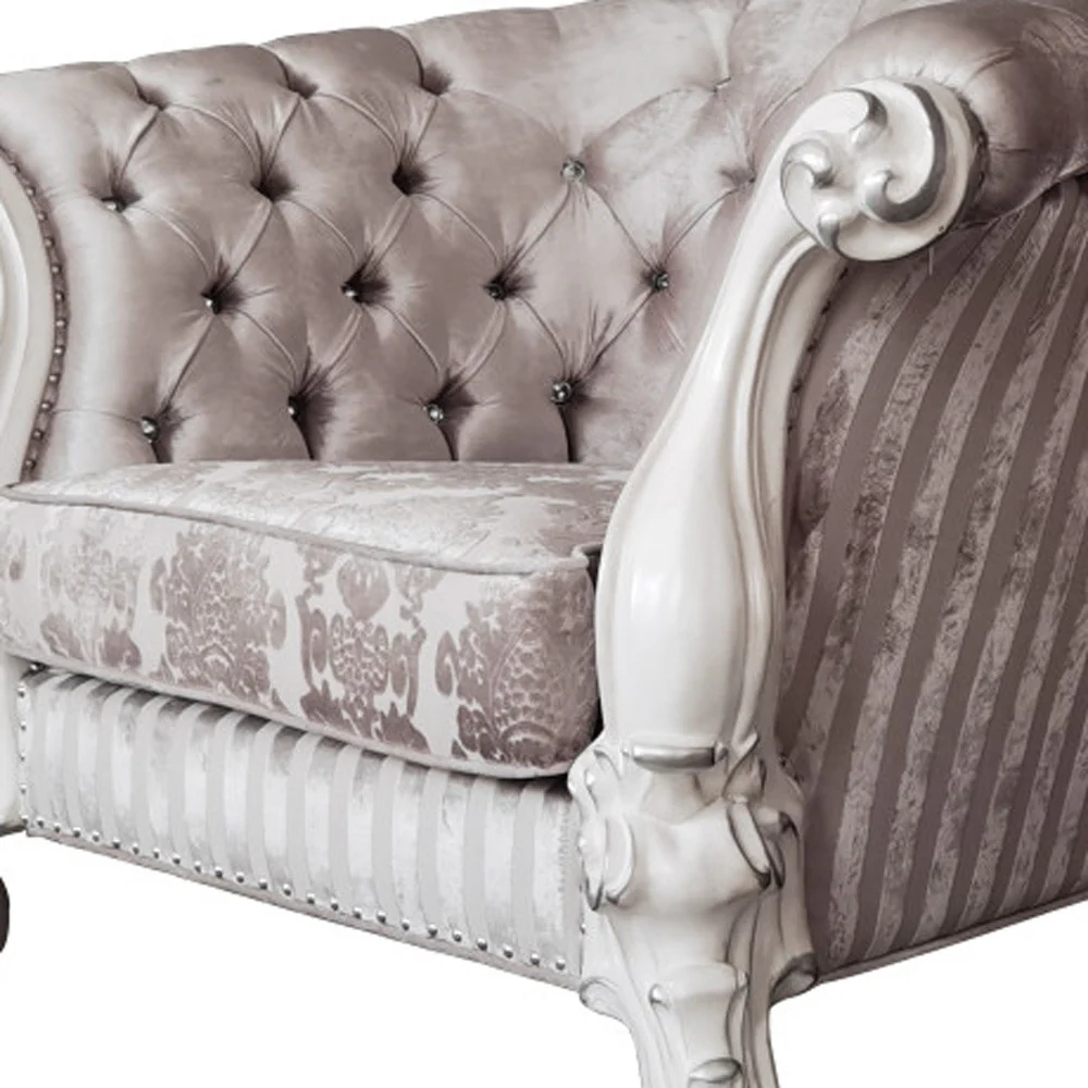 52" Ivory and Bone Fabric Damask Tufted Barrel Chair By Homeroots - Image 3