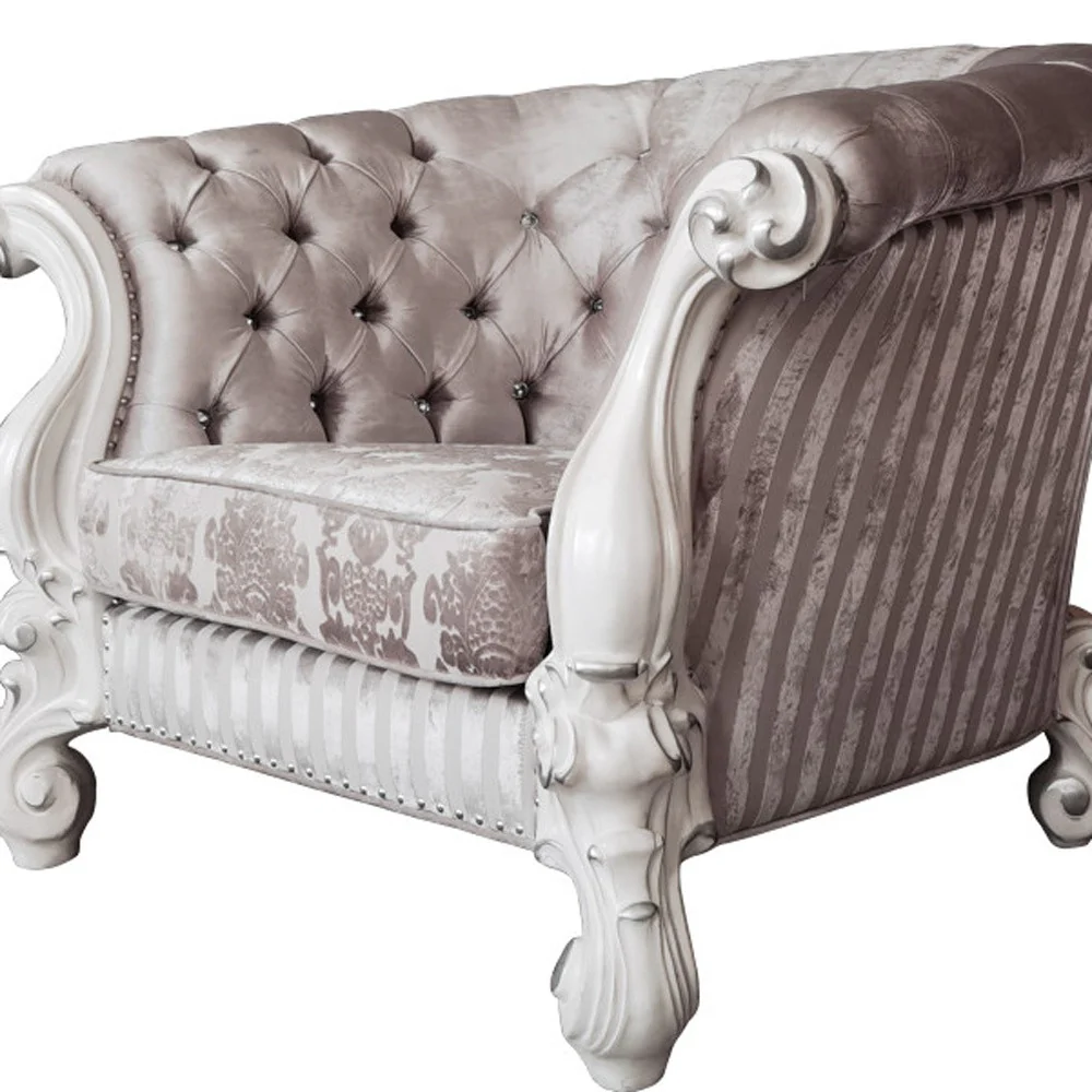 52" Ivory and Bone Fabric Damask Tufted Barrel Chair By Homeroots - Image 4