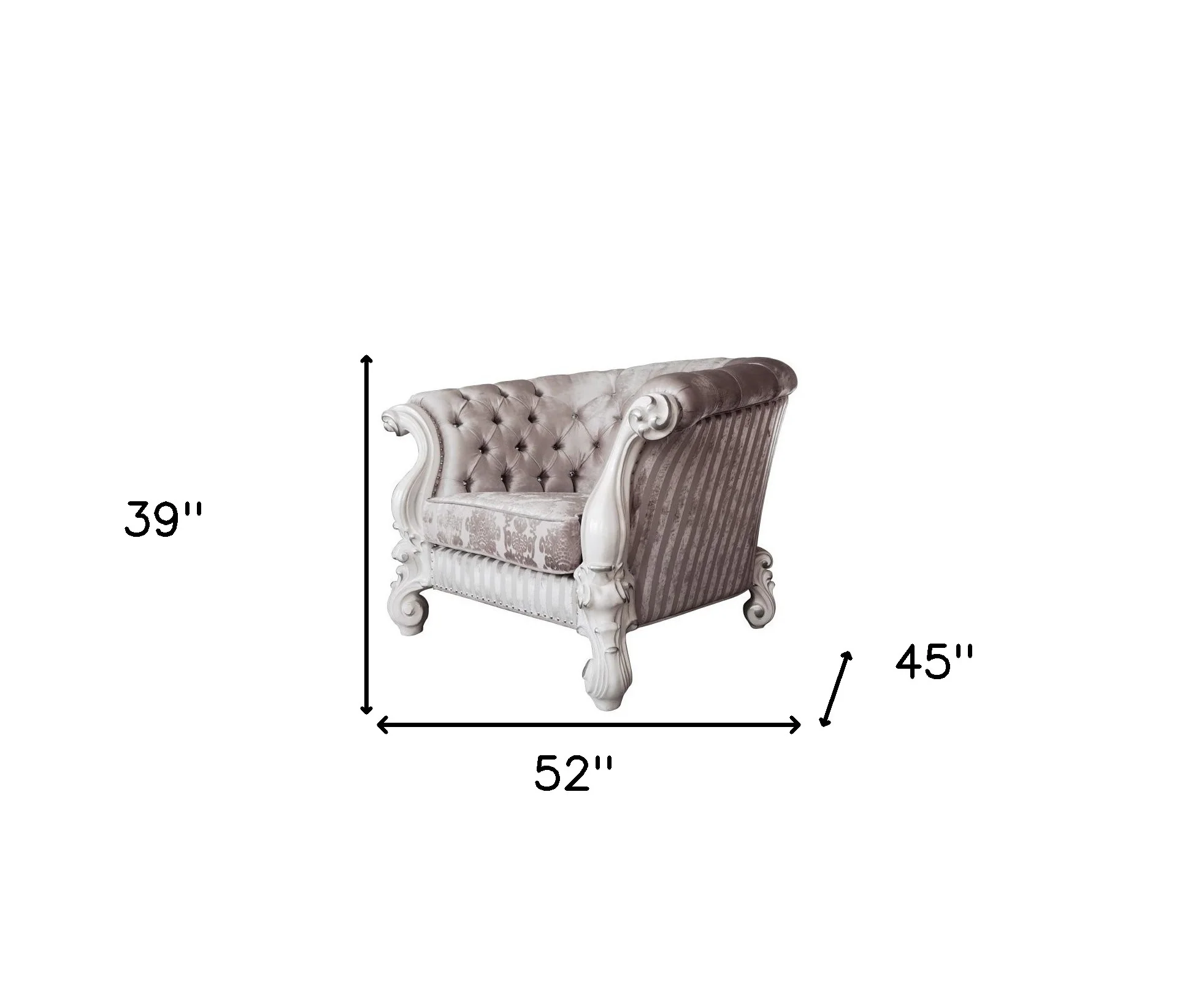 52" Ivory and Bone Fabric Damask Tufted Barrel Chair By Homeroots - Image 5
