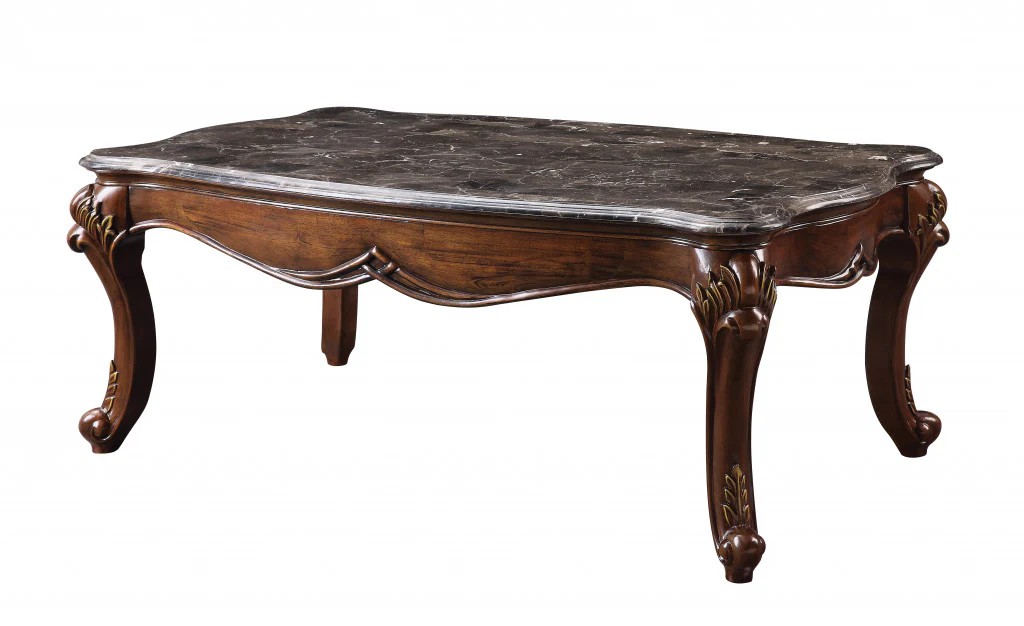 52" Marble And Cherry Faux Marble Rectangular Coffee Table By Homeroots - Image 2