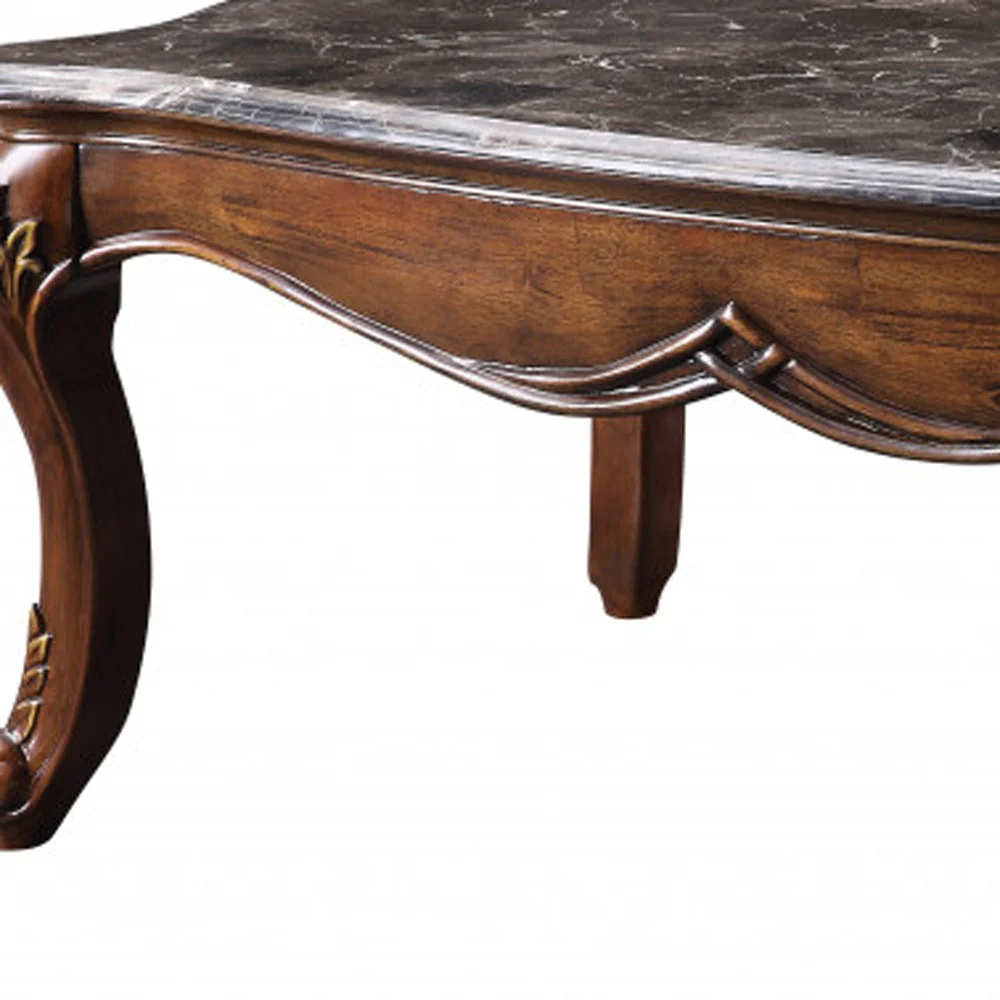 52" Marble And Cherry Faux Marble Rectangular Coffee Table By Homeroots - Image 3
