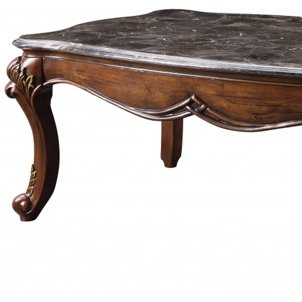 52" Marble And Cherry Faux Marble Rectangular Coffee Table By Homeroots - Image 4