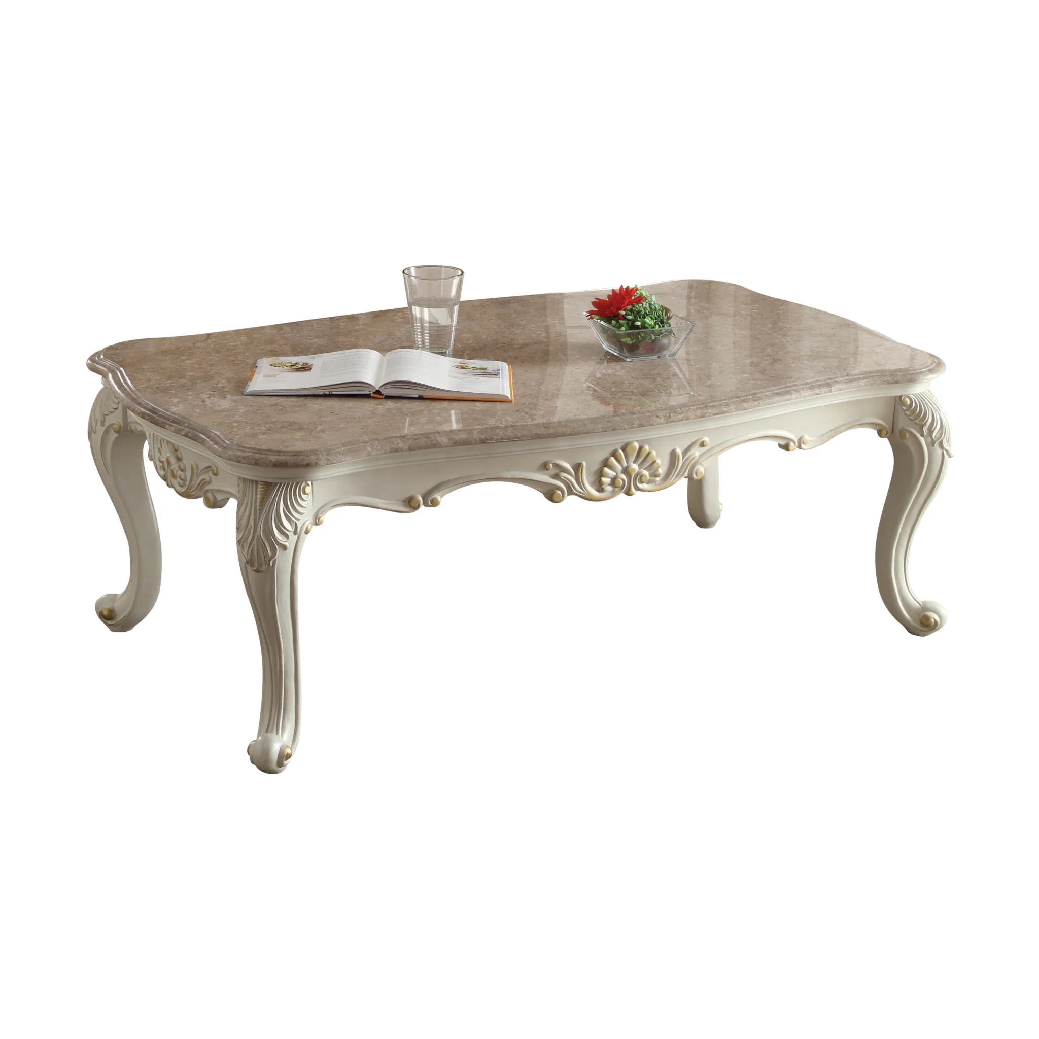 52" Pearl White And Marble Faux Marble Rectangular Coffee Table By Homeroots - Image 2