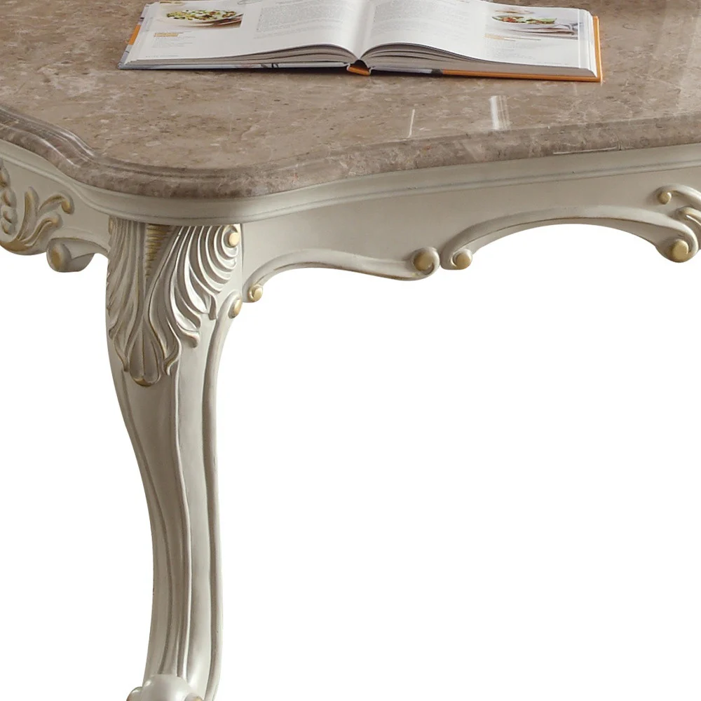 52" Pearl White And Marble Faux Marble Rectangular Coffee Table By Homeroots - Image 3