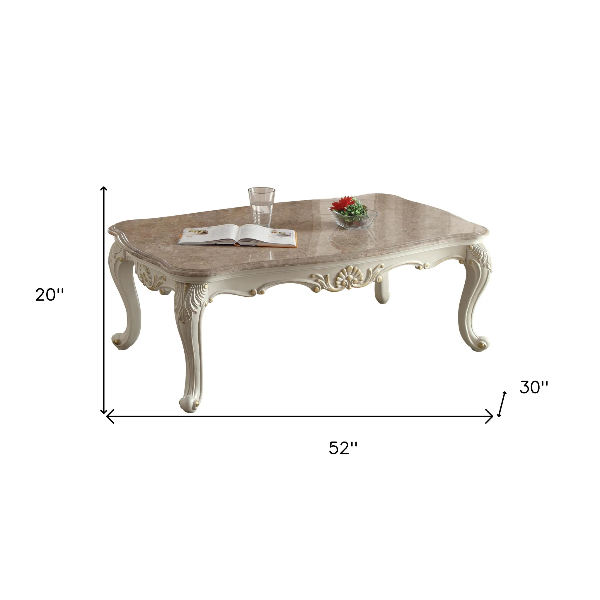52" Pearl White And Marble Faux Marble Rectangular Coffee Table By Homeroots - Image 4