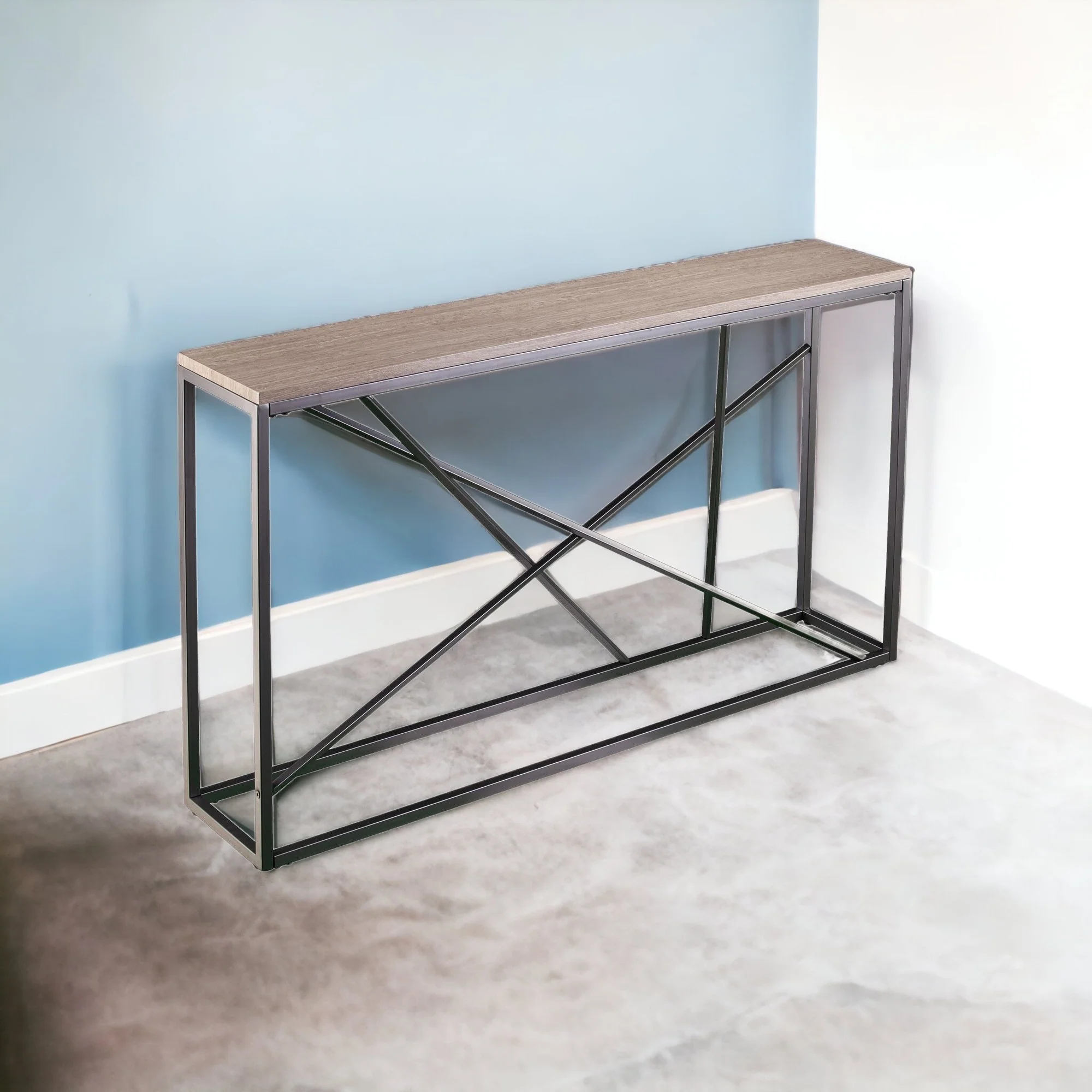 52" Taupe and Gray Faux Stone Frame Console Table By Homeroots - Image 4