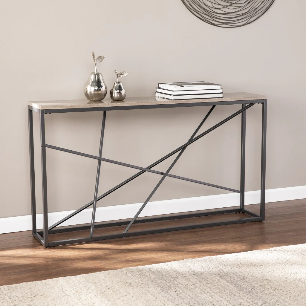 52" Taupe and Gray Faux Stone Frame Console Table By Homeroots - Image 5