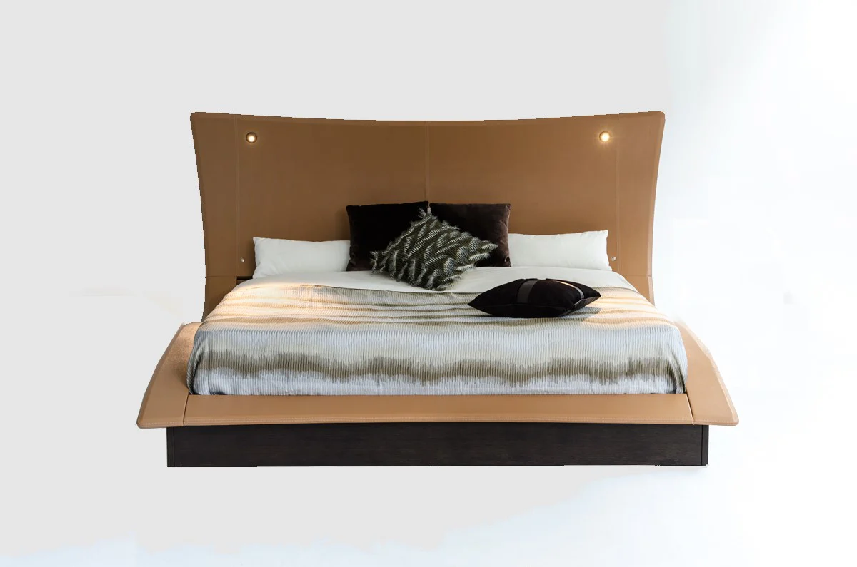 52' Veneer And Leatherette King Bed With Lights By Homeroots - Image 2