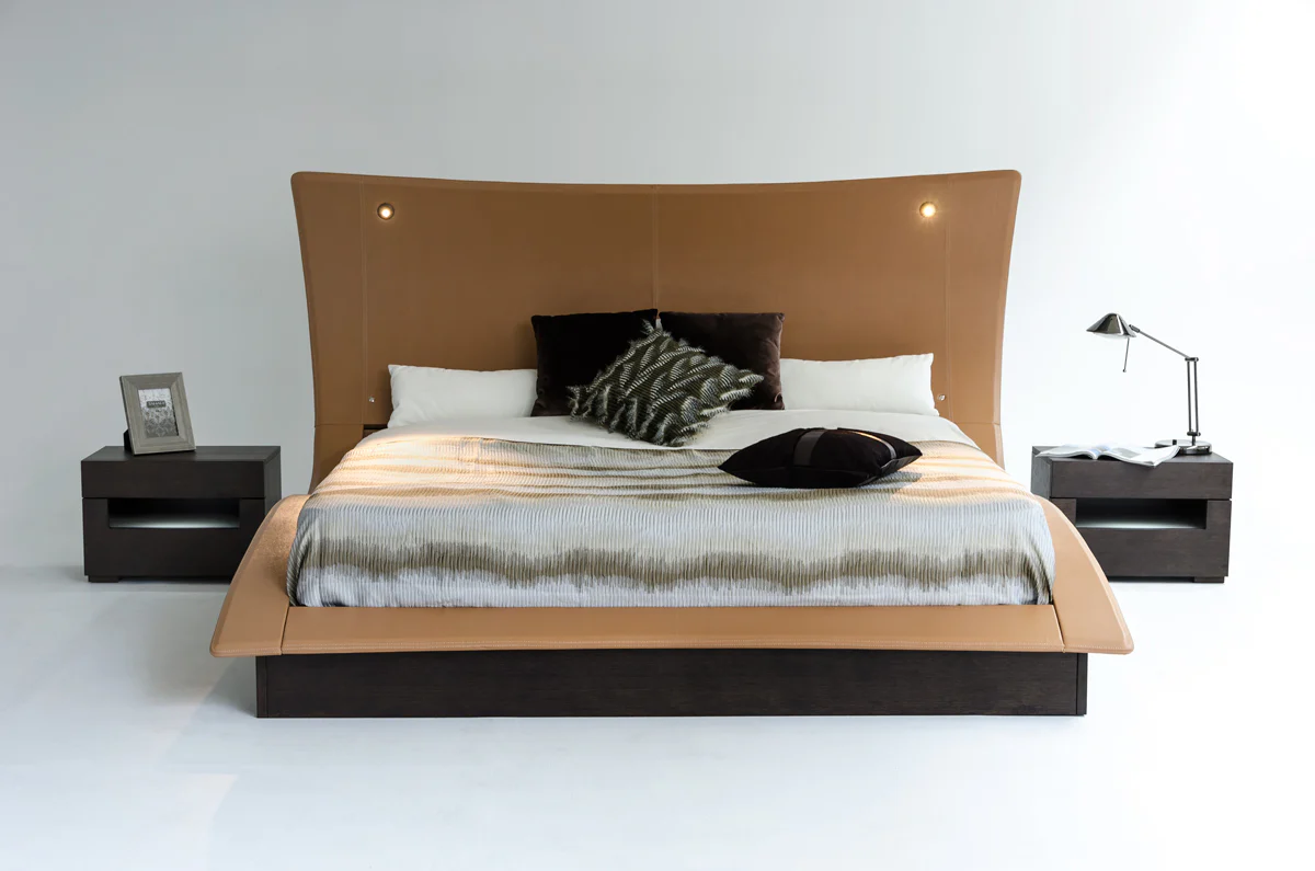 52' Veneer And Leatherette King Bed With Lights By Homeroots - Image 3