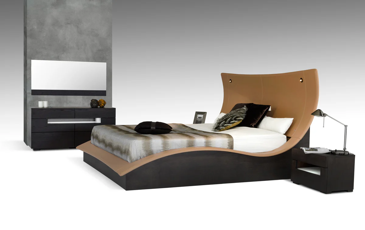 52' Veneer And Leatherette King Bed With Lights By Homeroots - Image 4