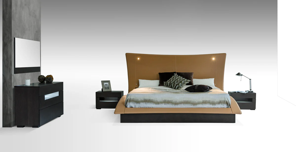 52' Veneer And Leatherette King Bed With Lights By Homeroots - Image 5