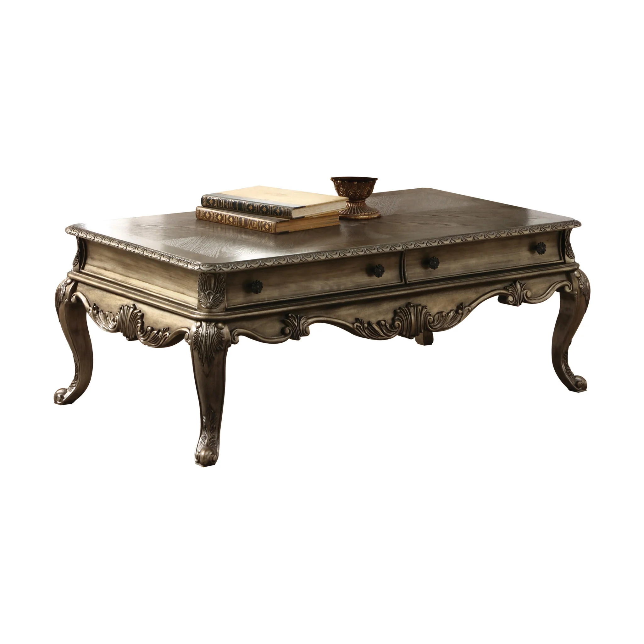 52" Vintage Oak Manufactured Wood Rectangular Coffee Table With Two Drawers By Homeroots - Image 2