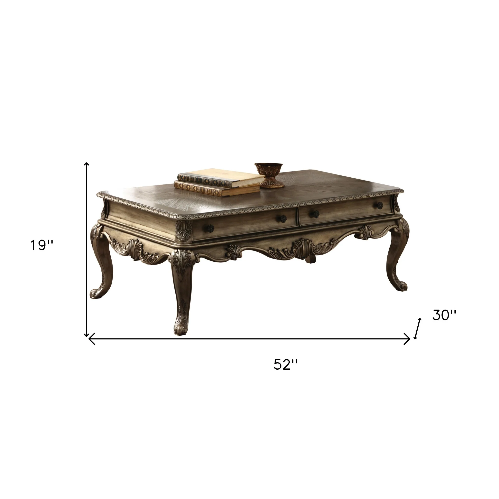 52" Vintage Oak Manufactured Wood Rectangular Coffee Table With Two Drawers By Homeroots - Image 5