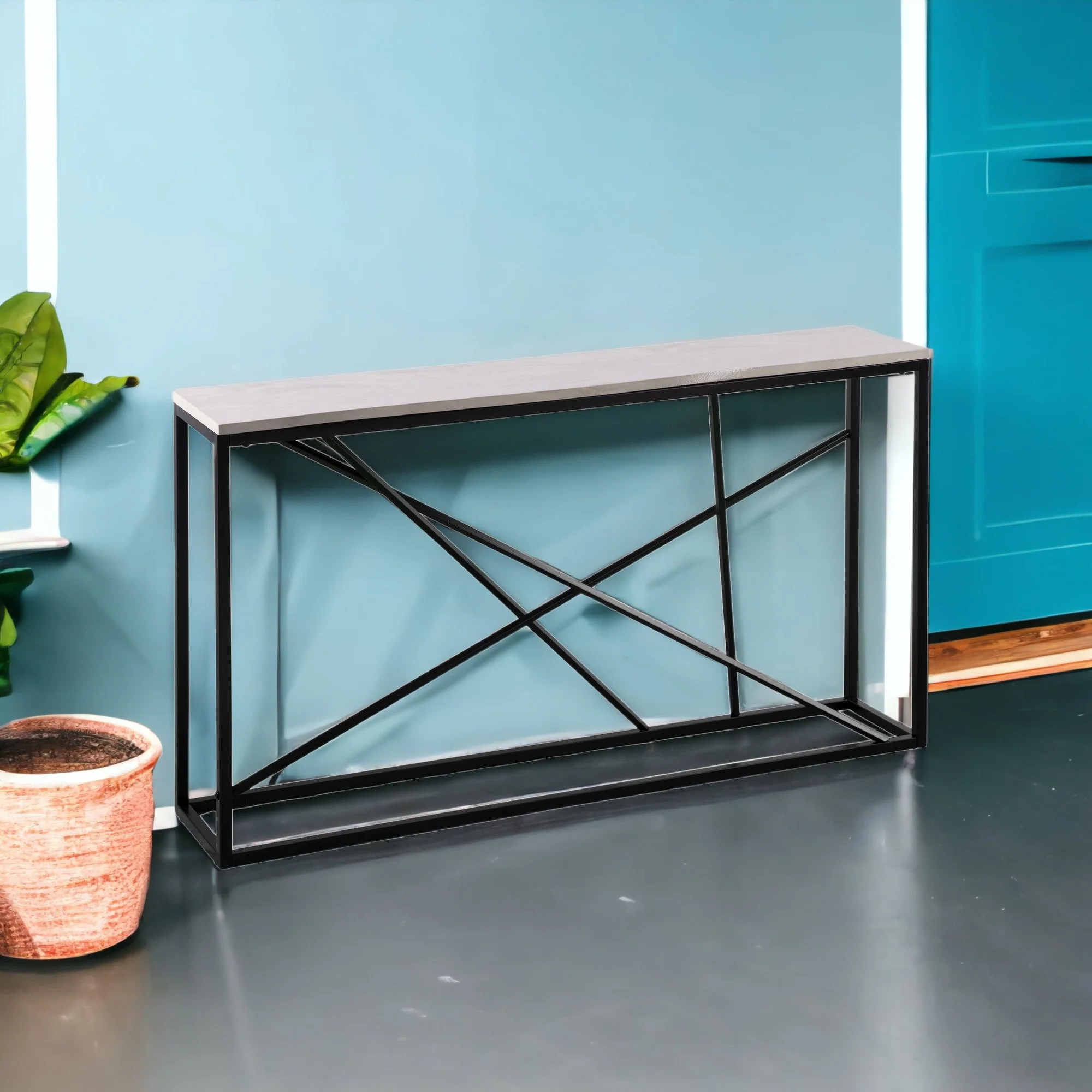 52" White and Black Faux Marble Frame Console Table By Homeroots - Image 6