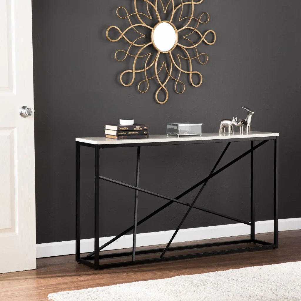 52" White and Black Faux Marble Frame Console Table By Homeroots - Image 7