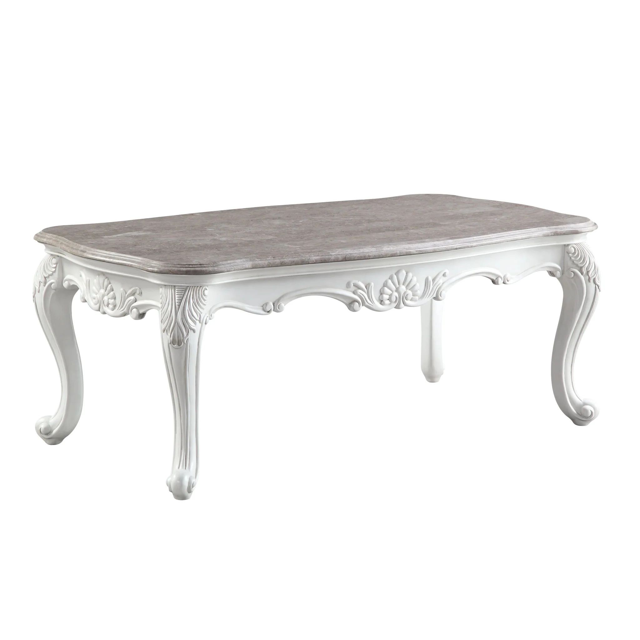 52" White And Marble Faux Marble Rectangular Coffee Table By Homeroots - Image 2