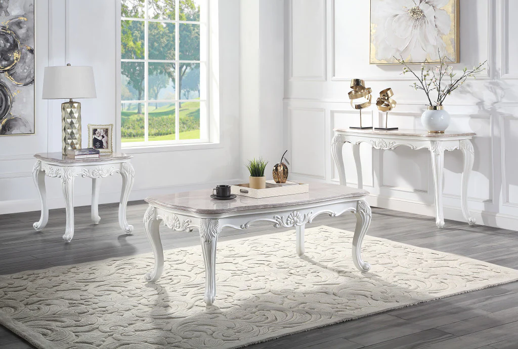 52" White And Marble Faux Marble Rectangular Coffee Table By Homeroots - Image 5