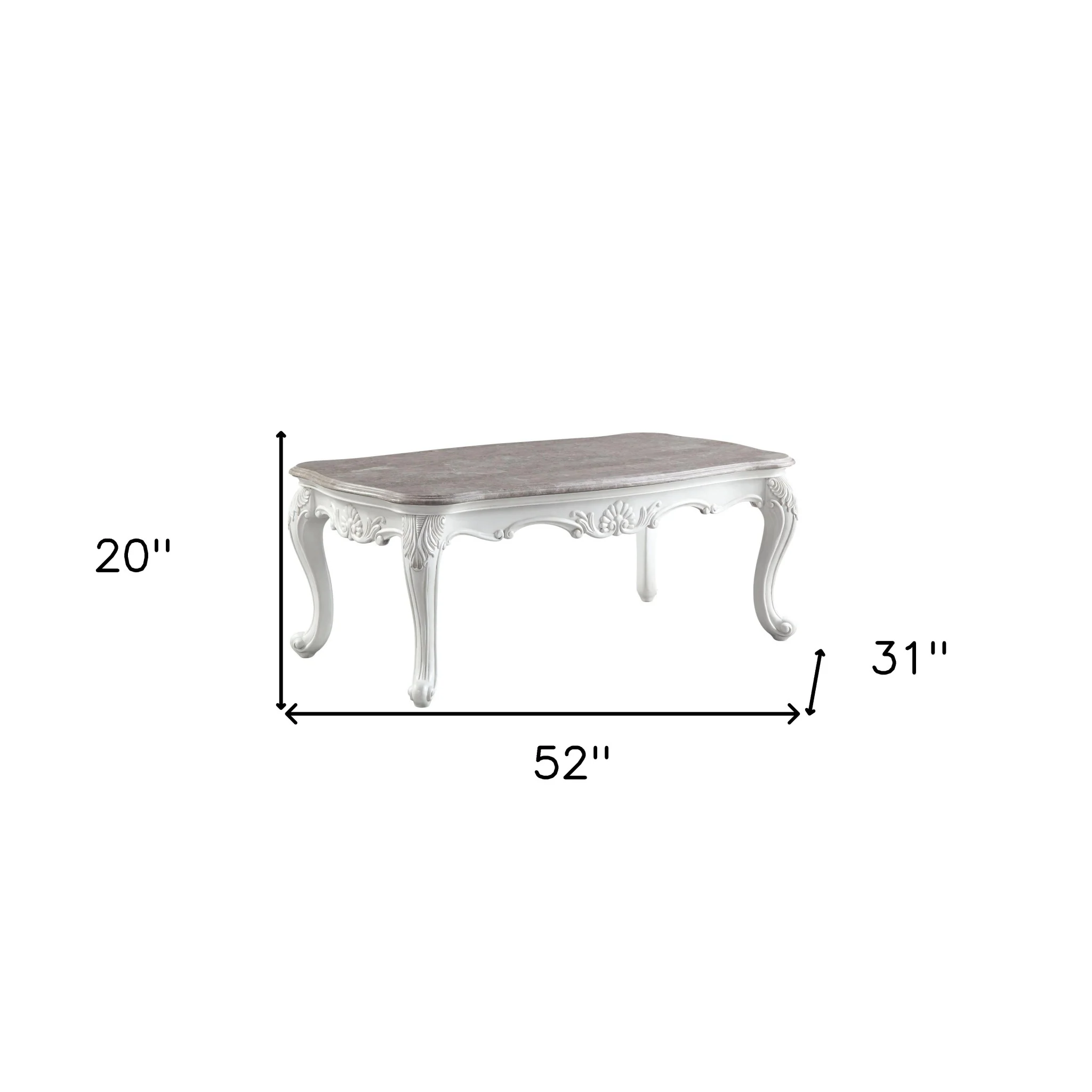 52" White And Marble Faux Marble Rectangular Coffee Table By Homeroots - Image 7