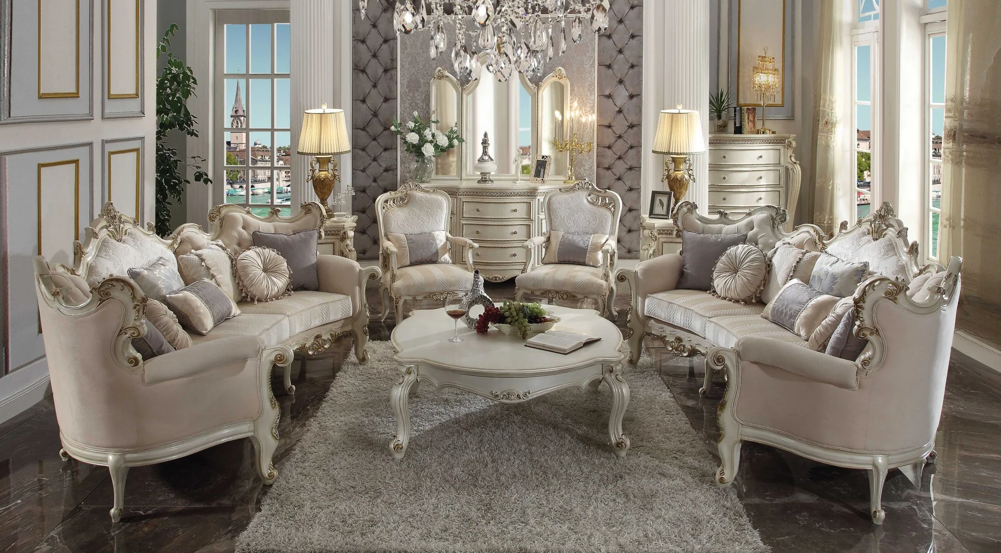 52" X 113" X 46" Fabric Antique Pearl Upholstery Poly Resin Sofa W8 Pillows By Homeroots - Image 2
