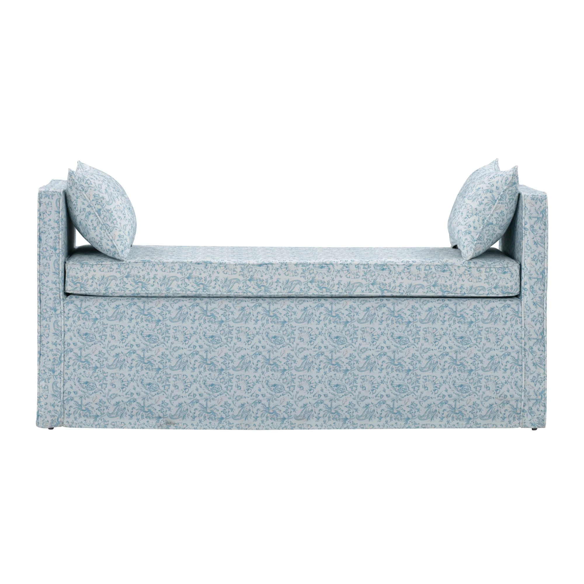 53" Blue And Black Upholstered Linen Floral Bench By Homeroots - Image 3